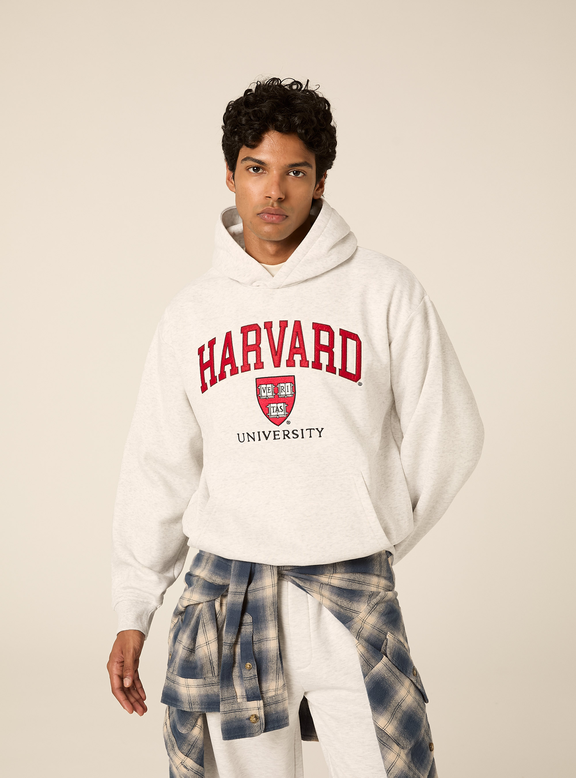 Felpa con cappuccio boxy licenza harvard, MGY3 GREY MEL LIGHT