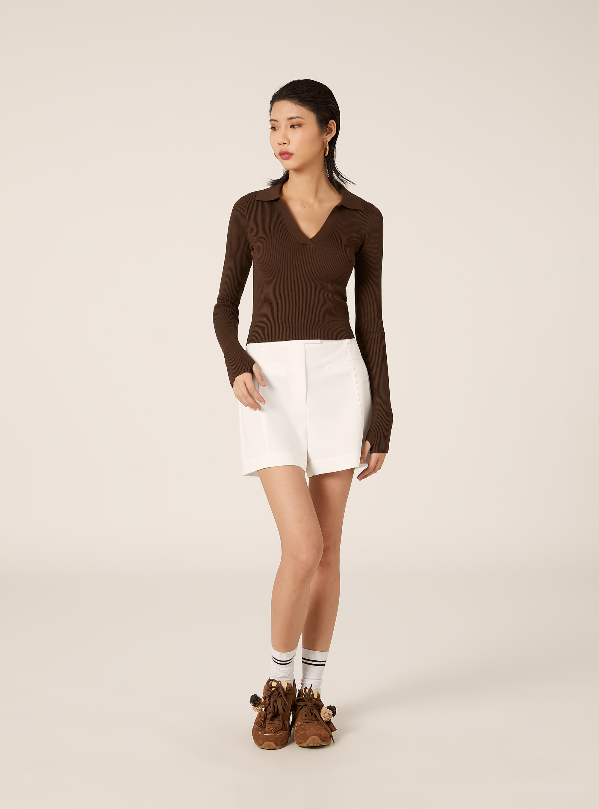 Geripptes Strick-Polohemd, BR2 BROWN MEDIUM