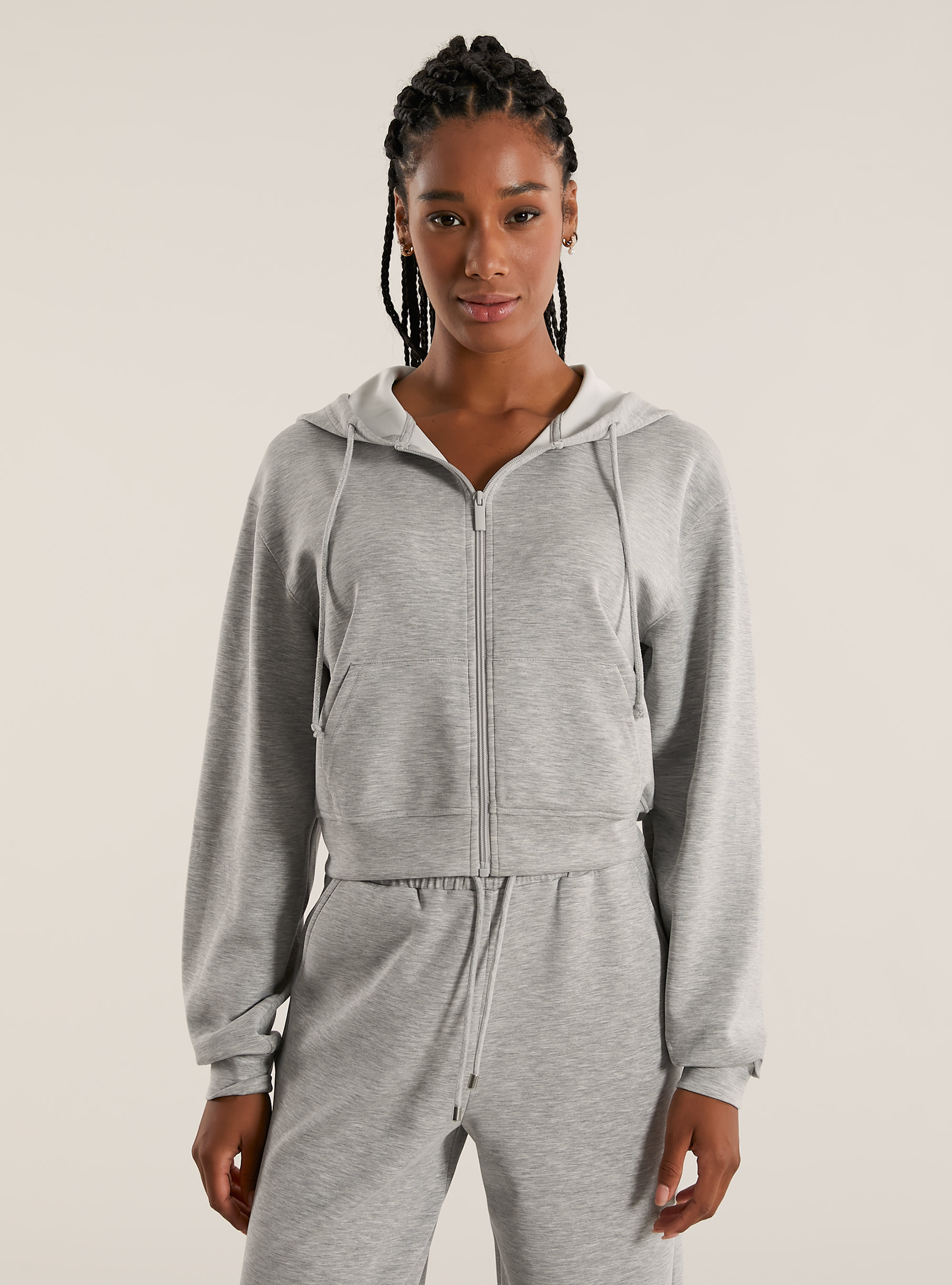 Chaqueta con cremallera y capucha soft touch, MGY3 GREY MEL LIGHT