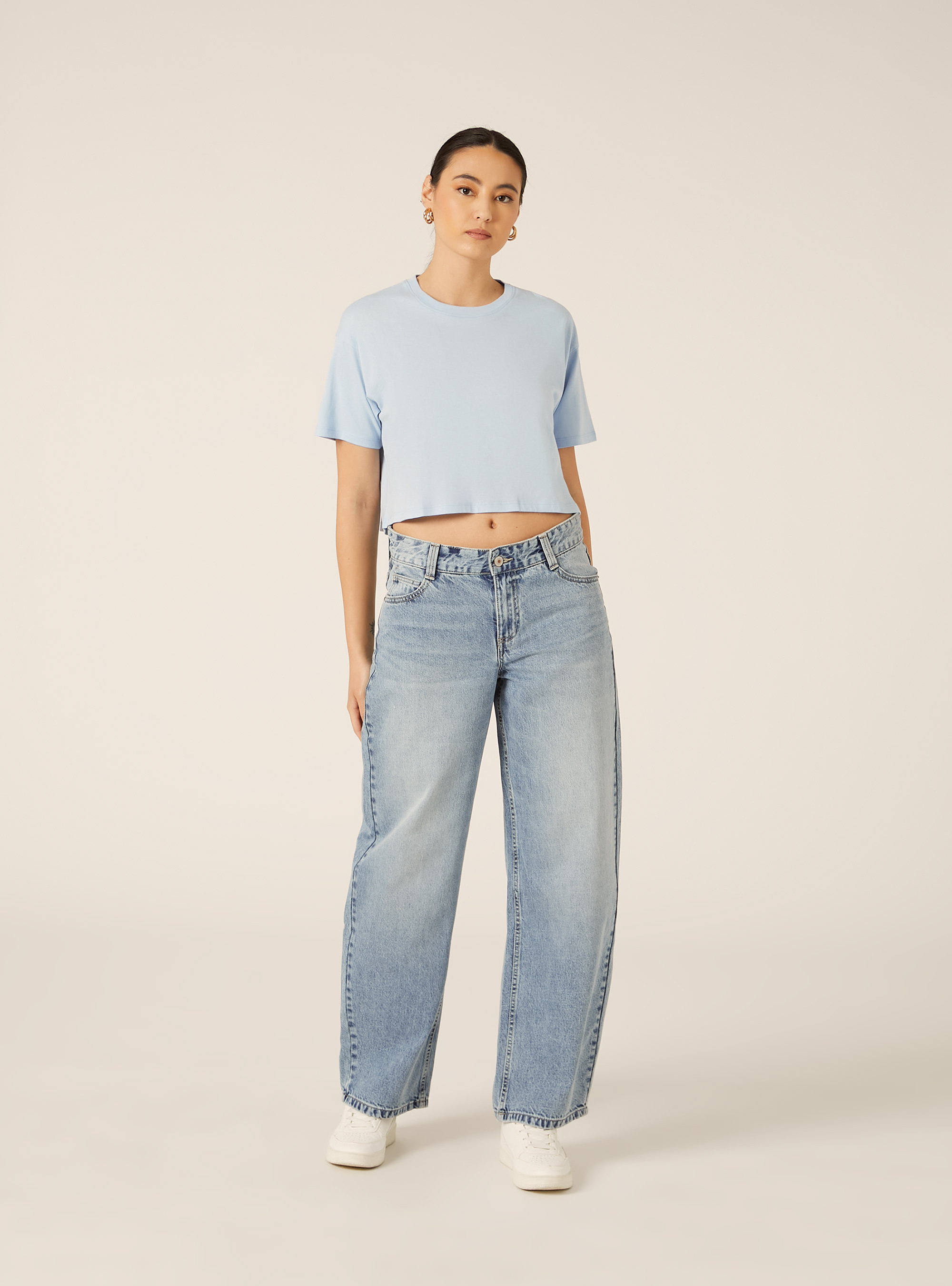 Basic Crew Neck Cropped T-Shirt, AZ2 AZURE MEDIUM