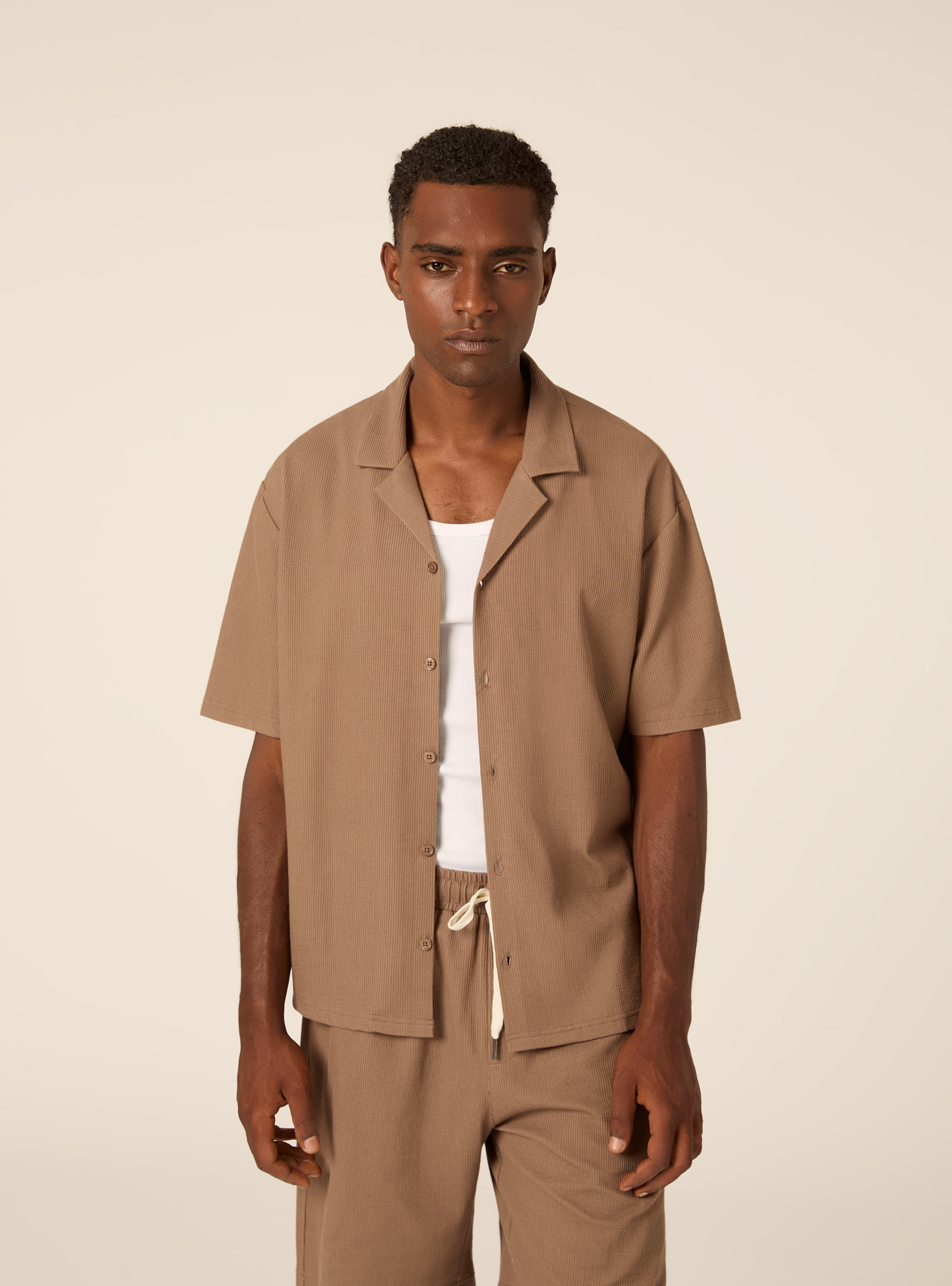 Knit Regular Fit Bowling Shirt, BR3 BROWN LIGHT