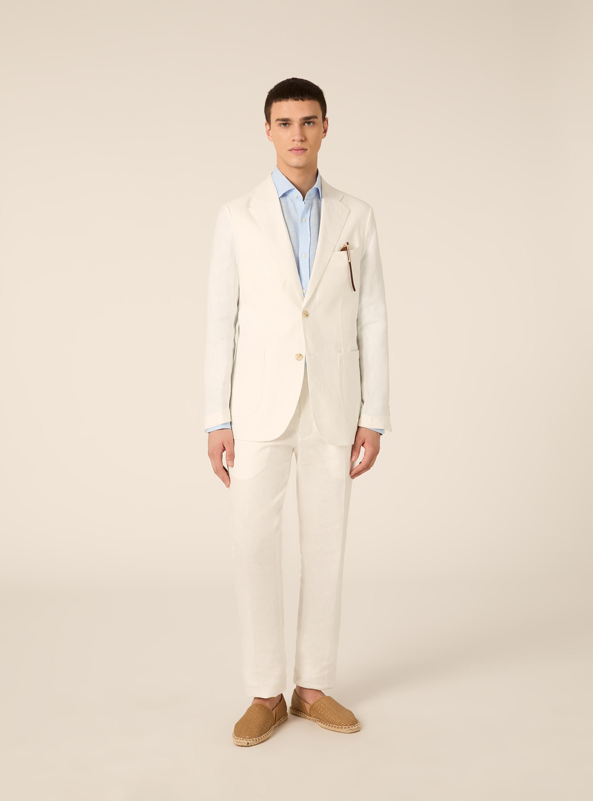 Single-breasted jacket in pure linen, WH1 OFF WHITE