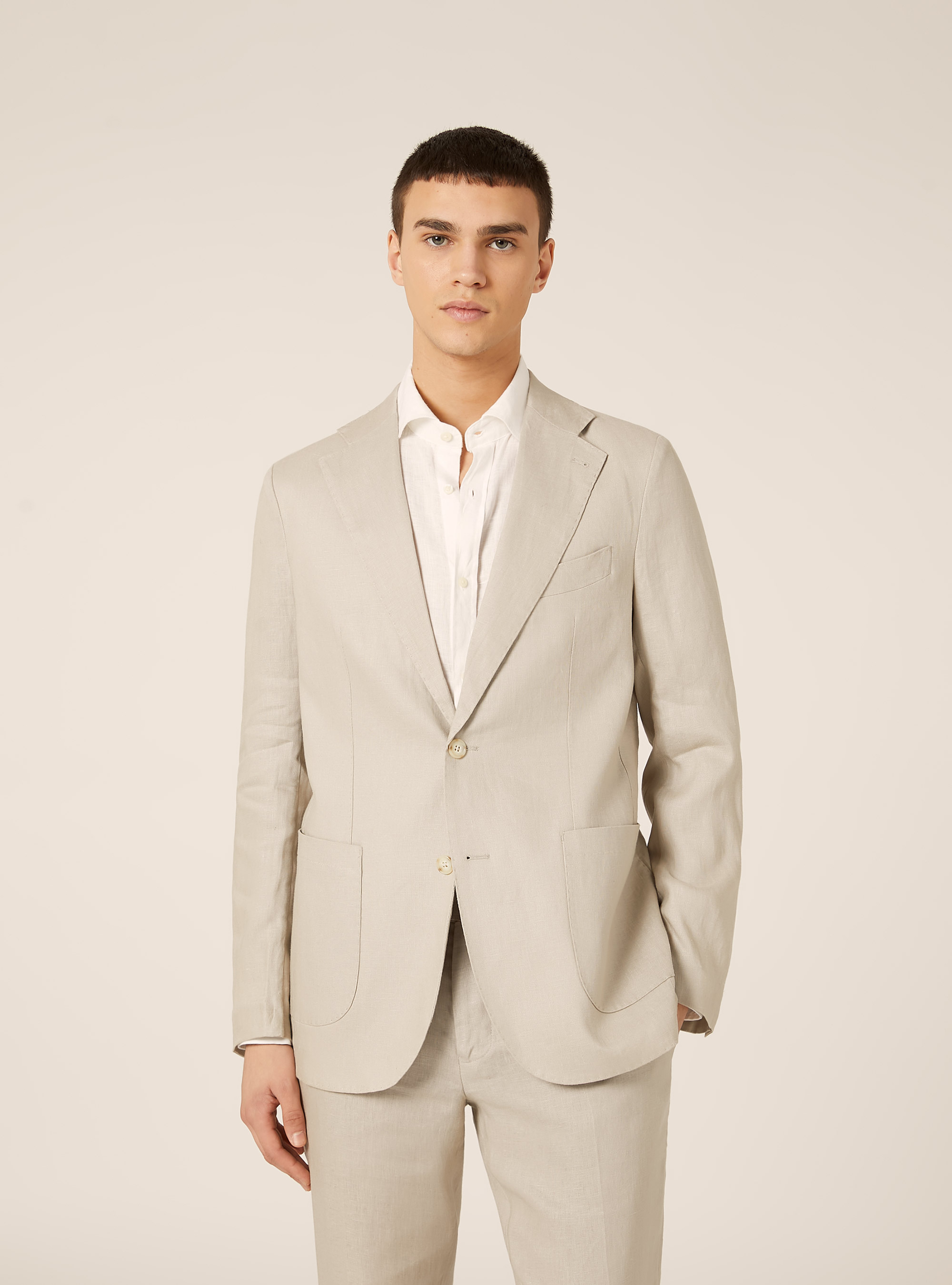 Single-breasted jacket in pure linen, BG3 BEIGE LIGHT