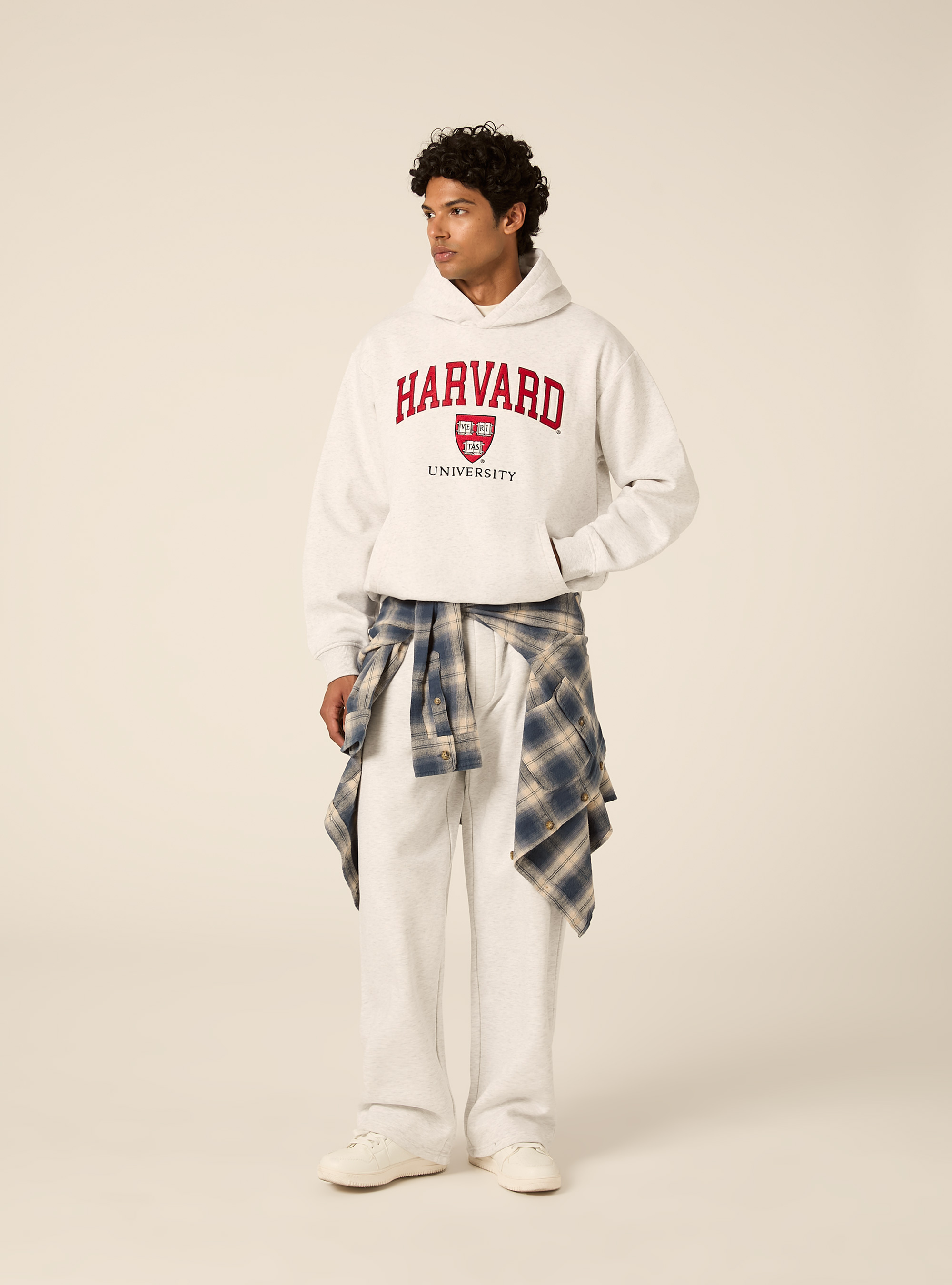 Felpa con cappuccio boxy licenza harvard, MGY3 GREY MEL LIGHT