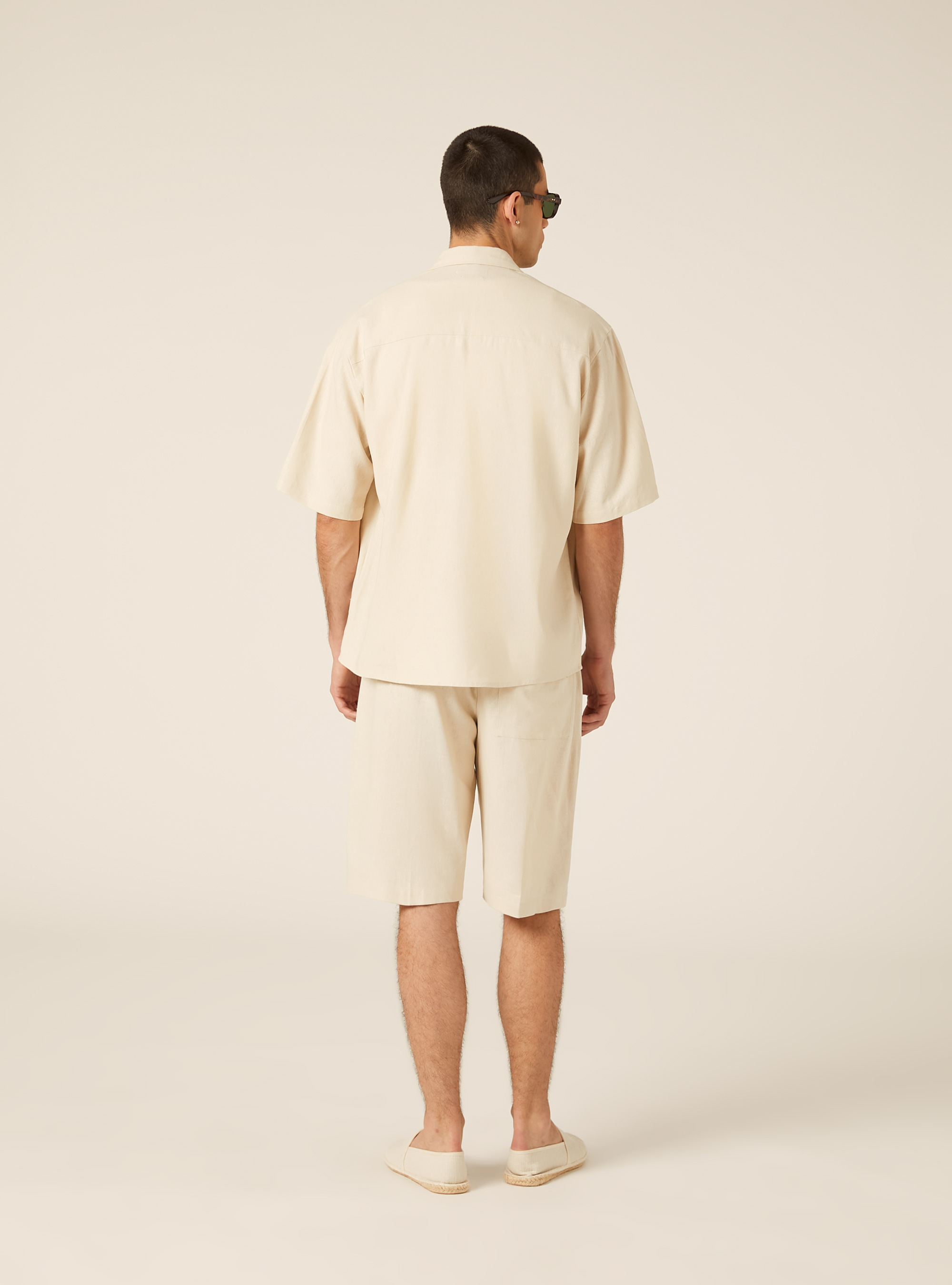 Camicia in misto lino con taschino, BEIGE MEDIO