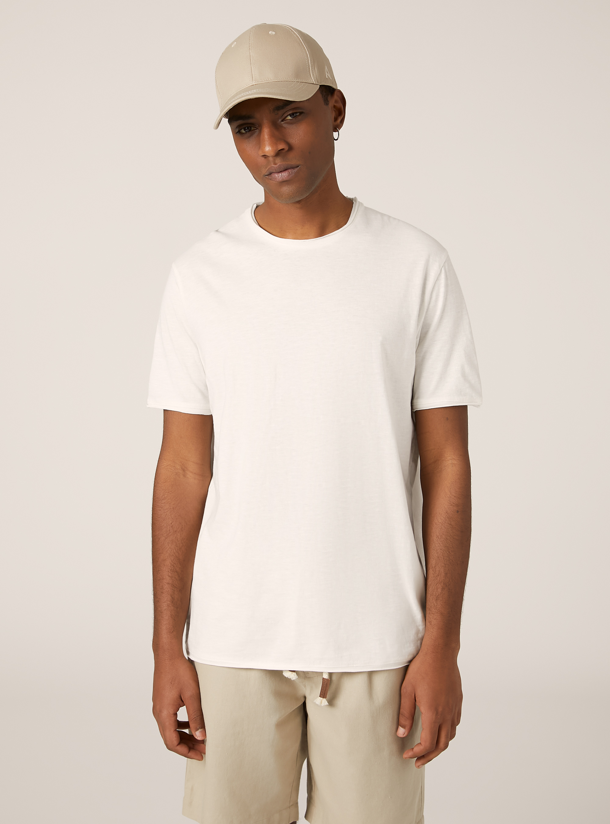 T-shirt en coton coup&eacute; &agrave; vif, WH1 OFF WHITE
