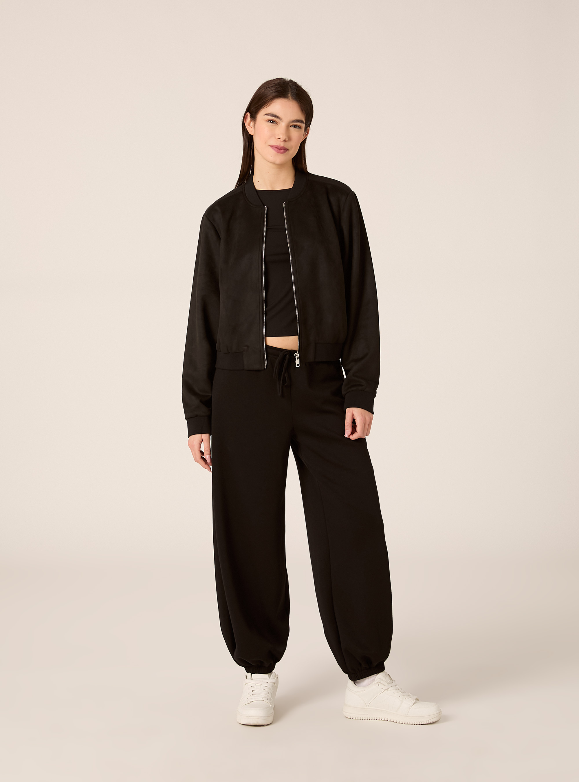 Blouson bomber en daim, BK1 BLACK