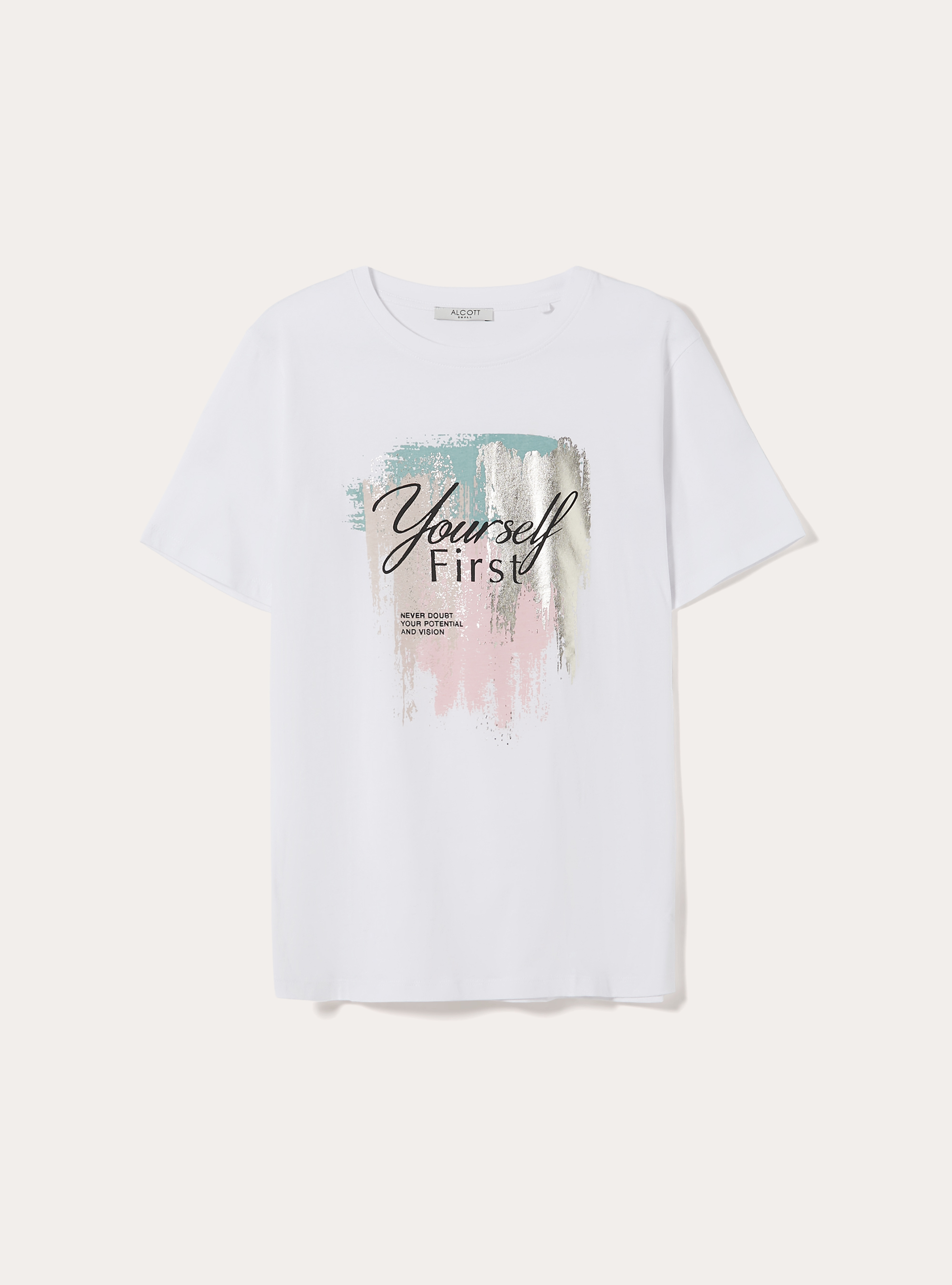 Camiseta con estampado metalizado, WH3 WHITE
