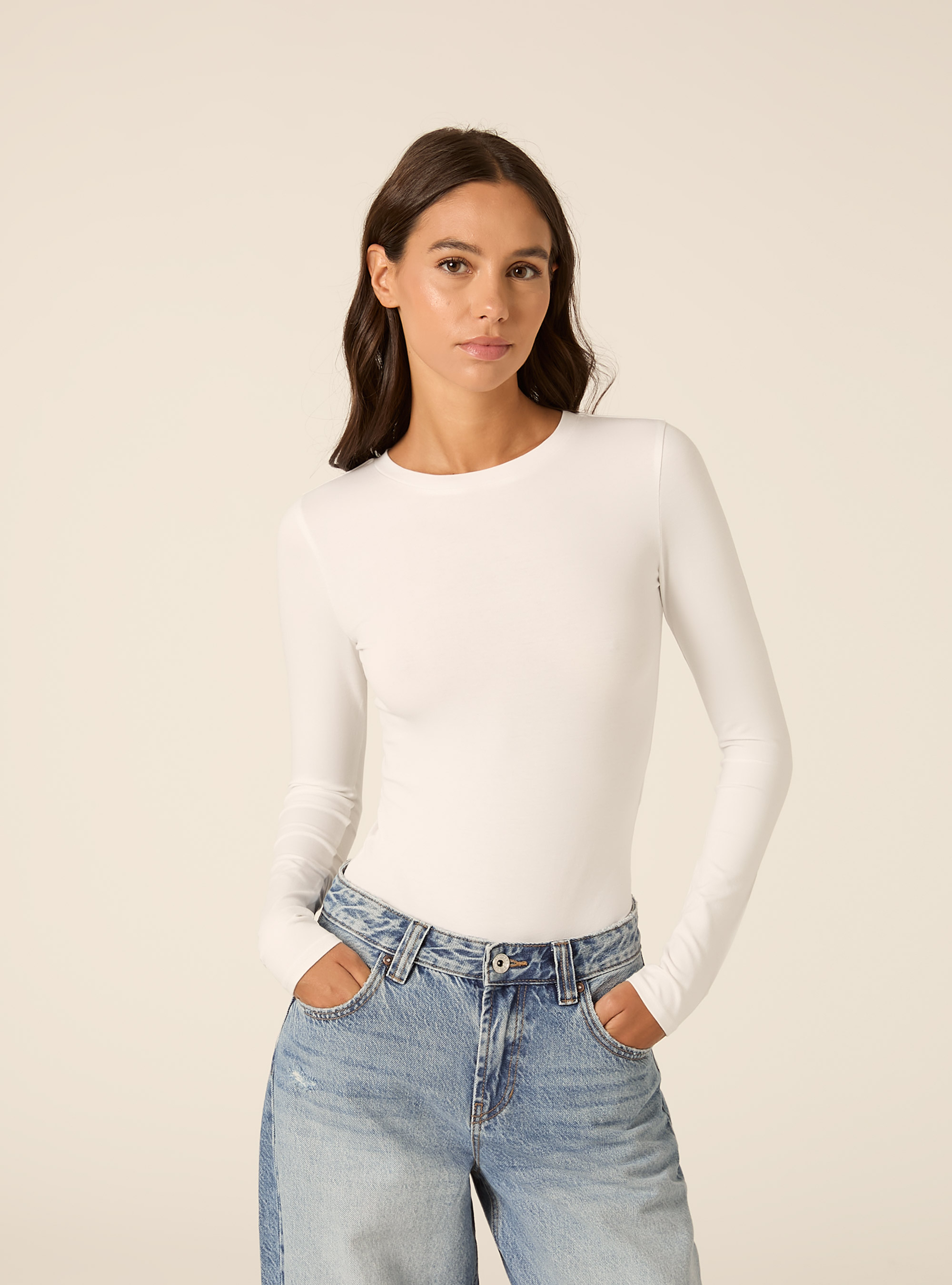 Long Sleeve Crew Neck Body, WH2 WHITE