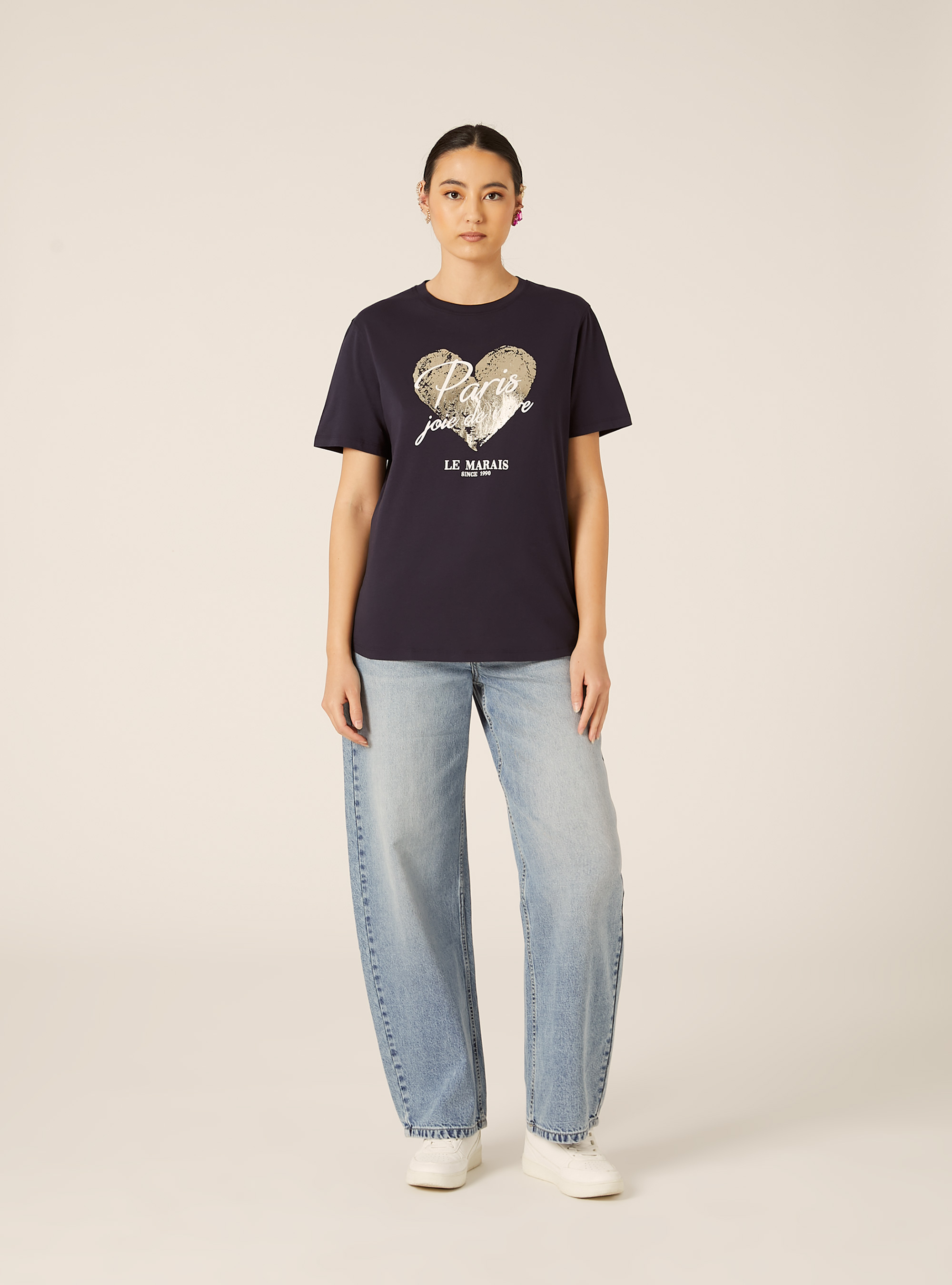 Camiseta con estampado metalizado, NA3 NAVY LIGHT