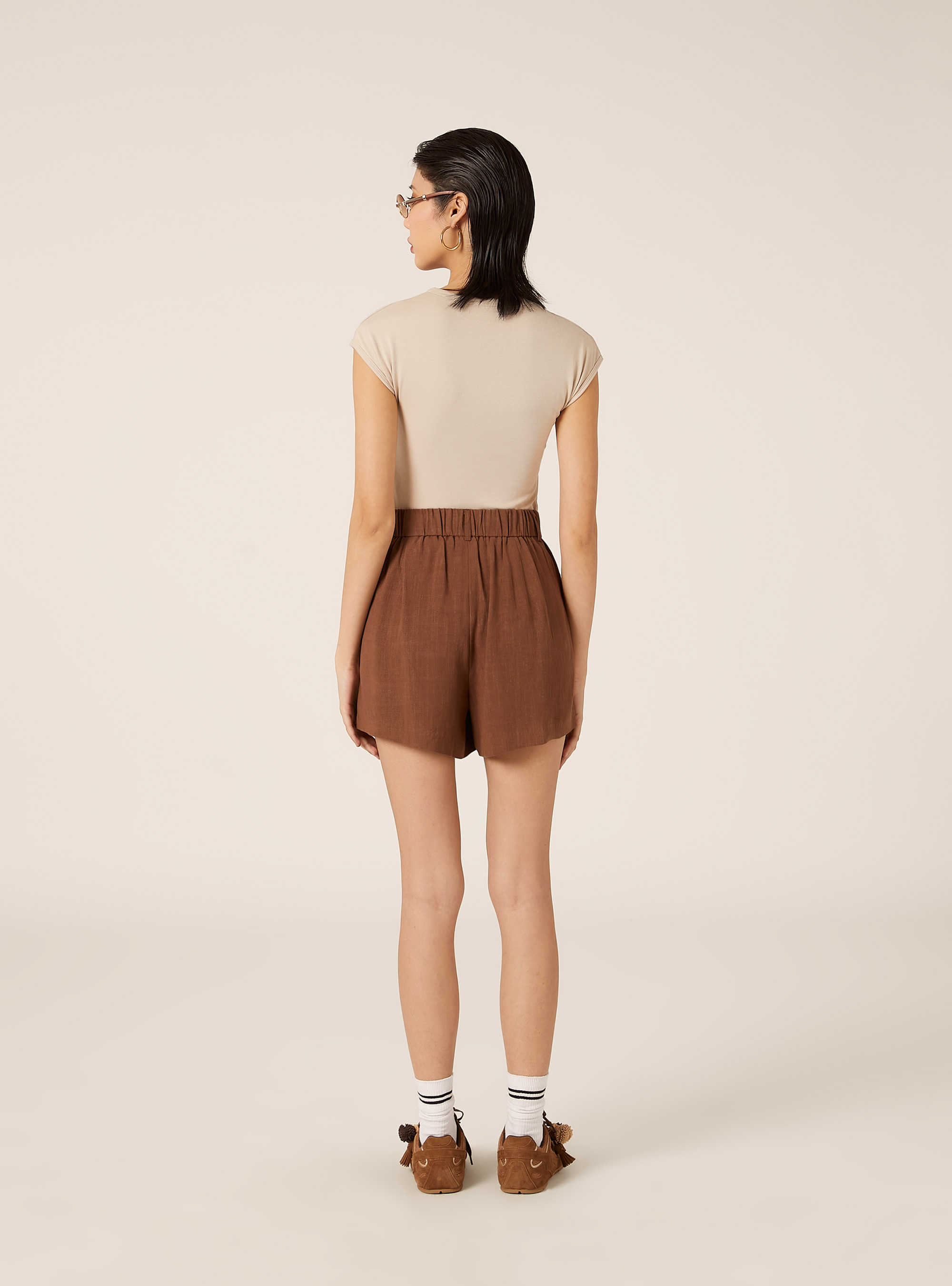 Short Tailoring en m&eacute;lange de Lin, BR2 BROWN MEDIUM
