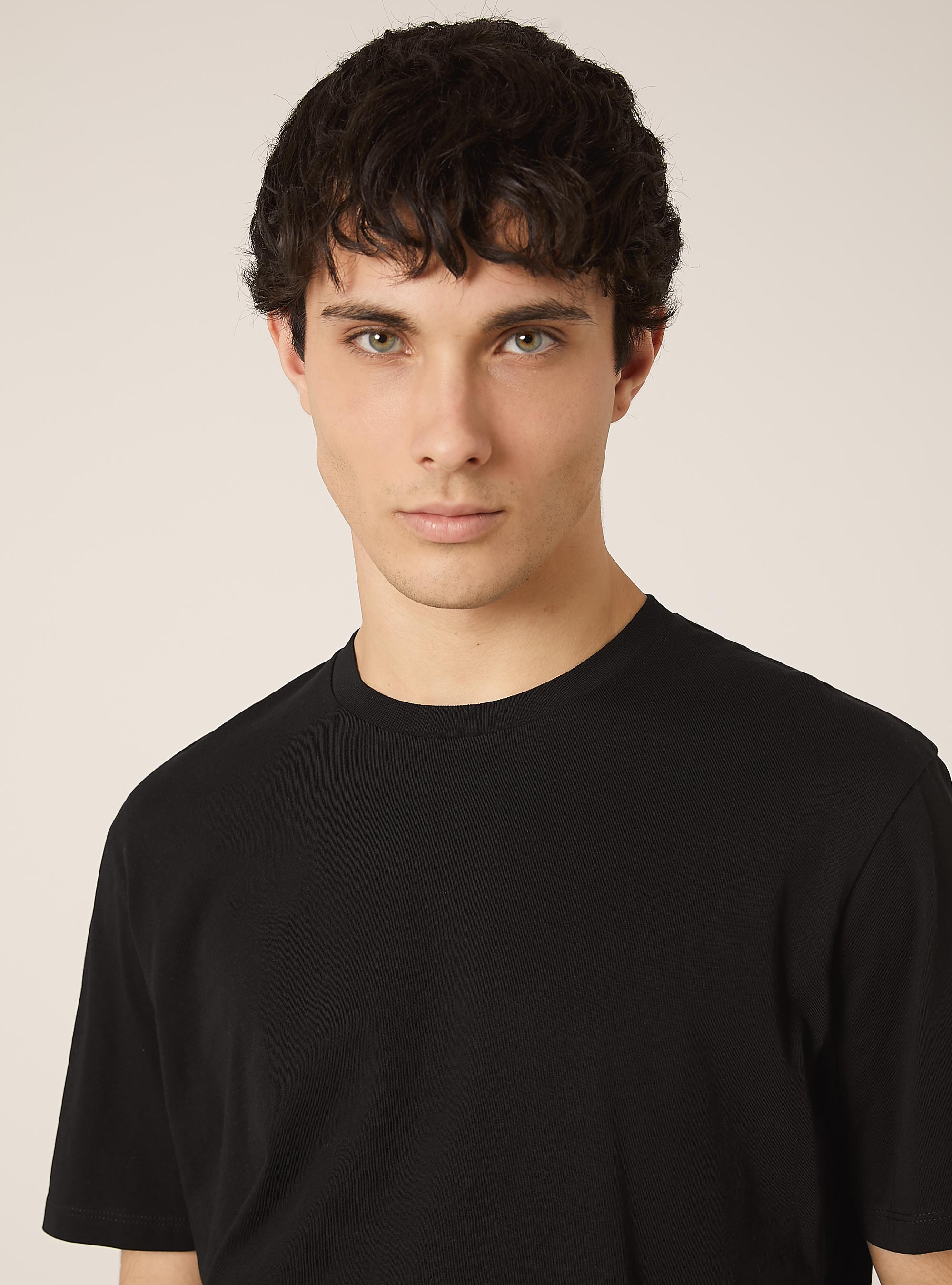 T-shirt en coton &agrave; col ras du cou, BK1 BLACK