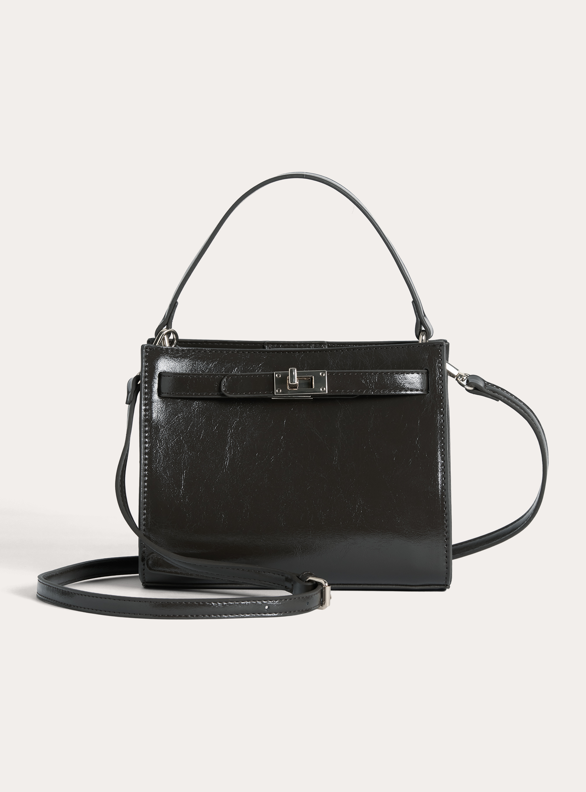 Leather-effect bag with shoulder strap, BK1 BLACK