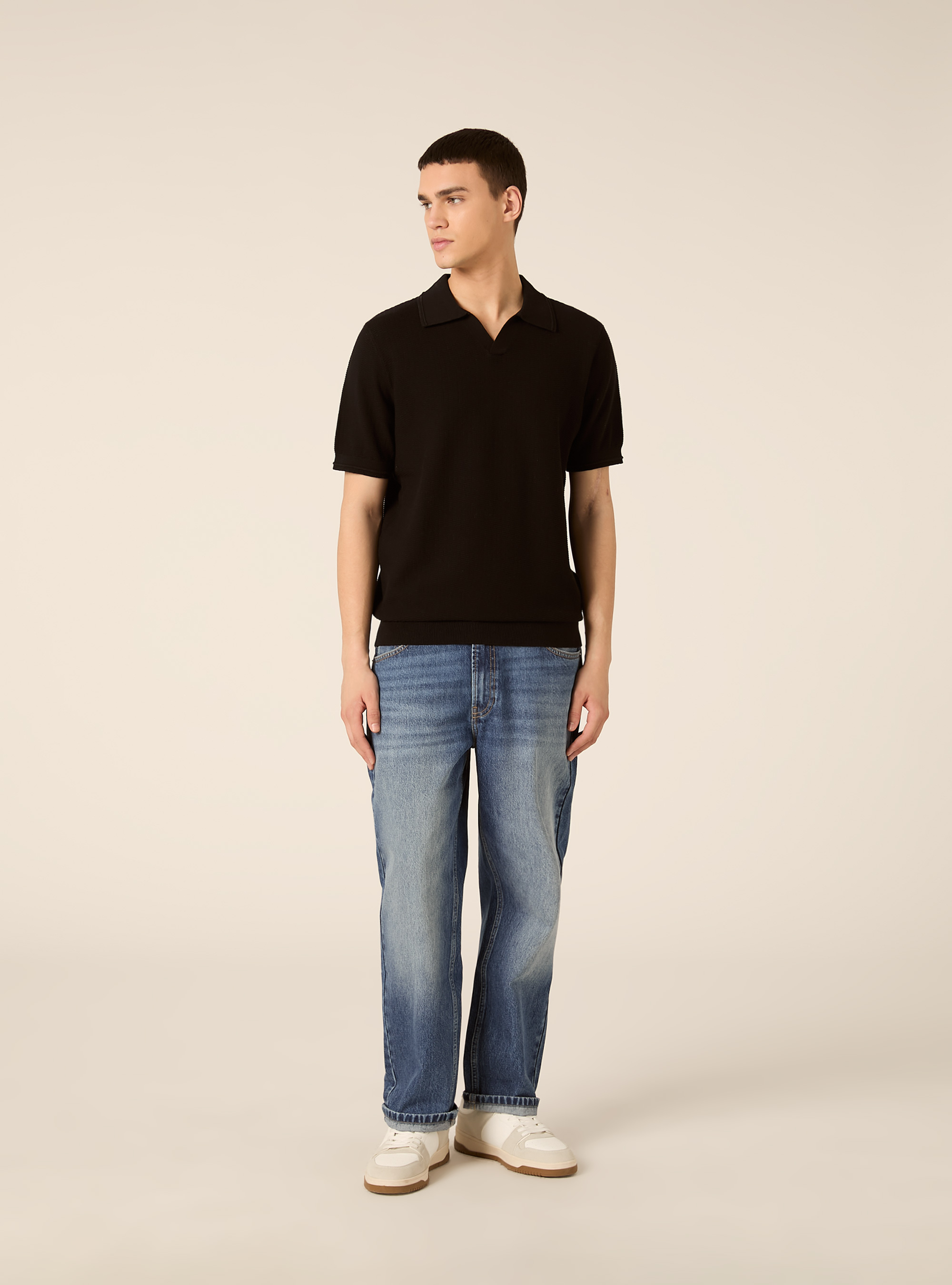 Polo derby in maglia, NERO