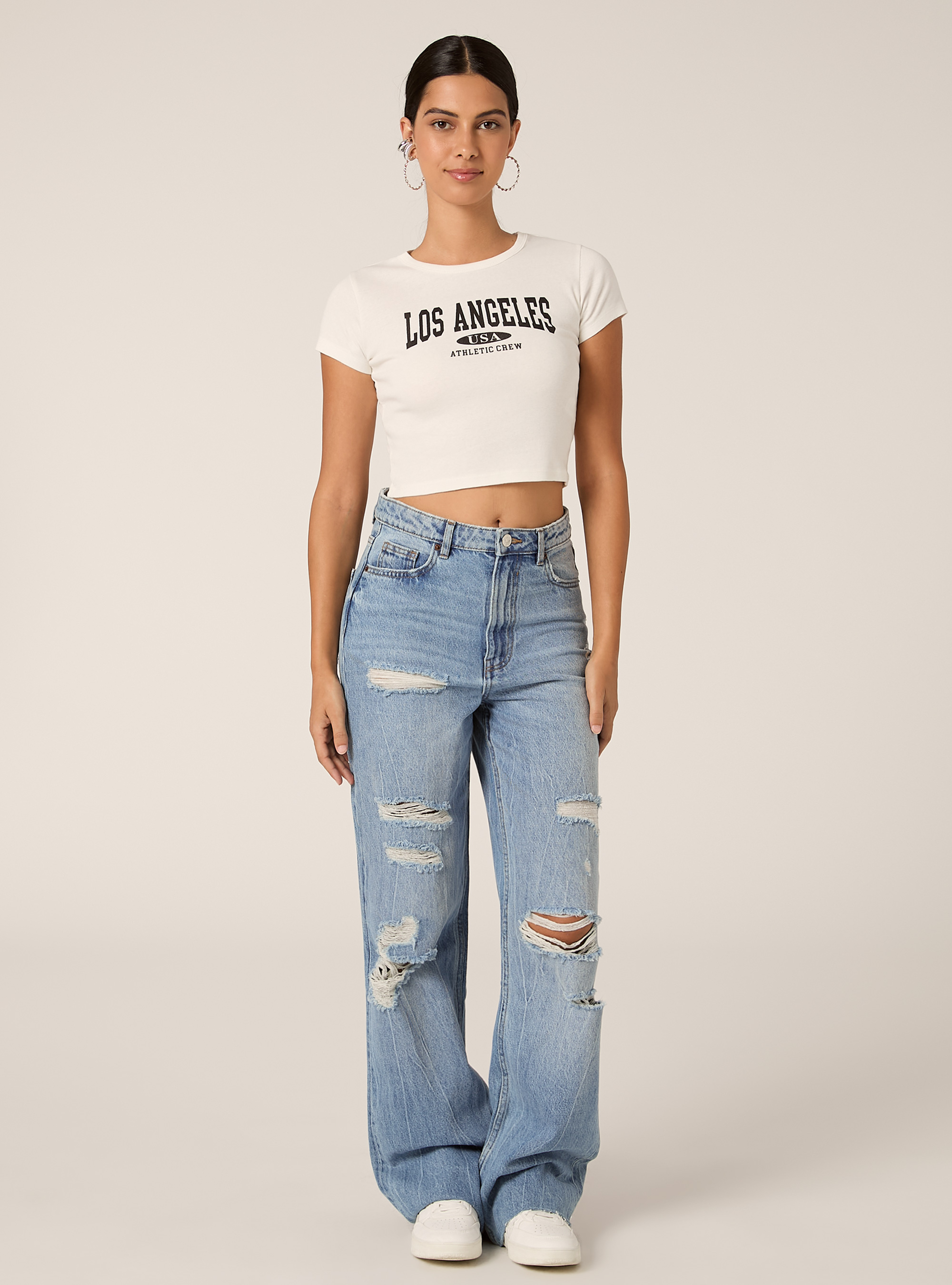 Camiseta corta con estampado universitario, WH1 OFF WHITE