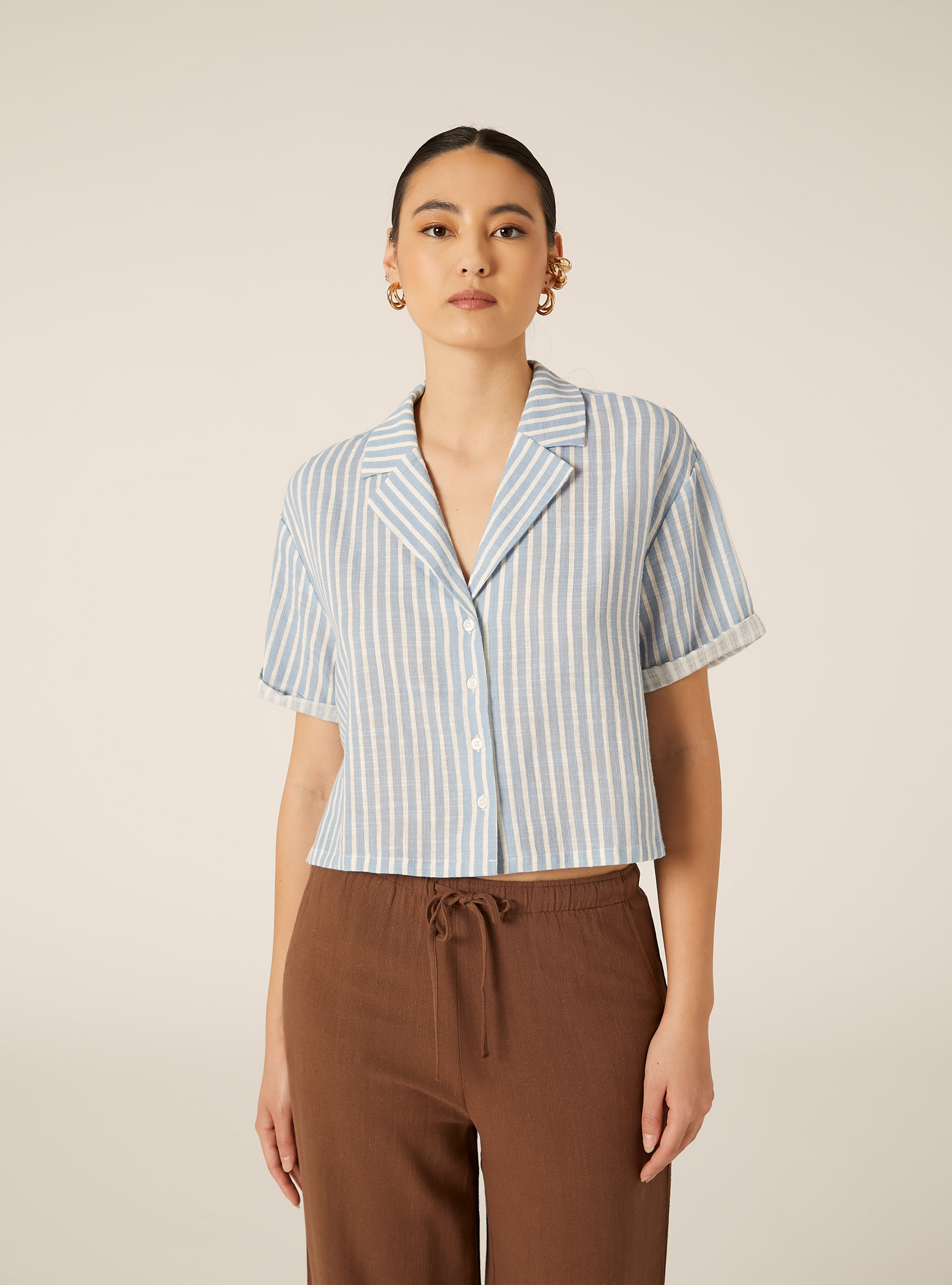 Camicia maniche corte crop, MULTICOLOR