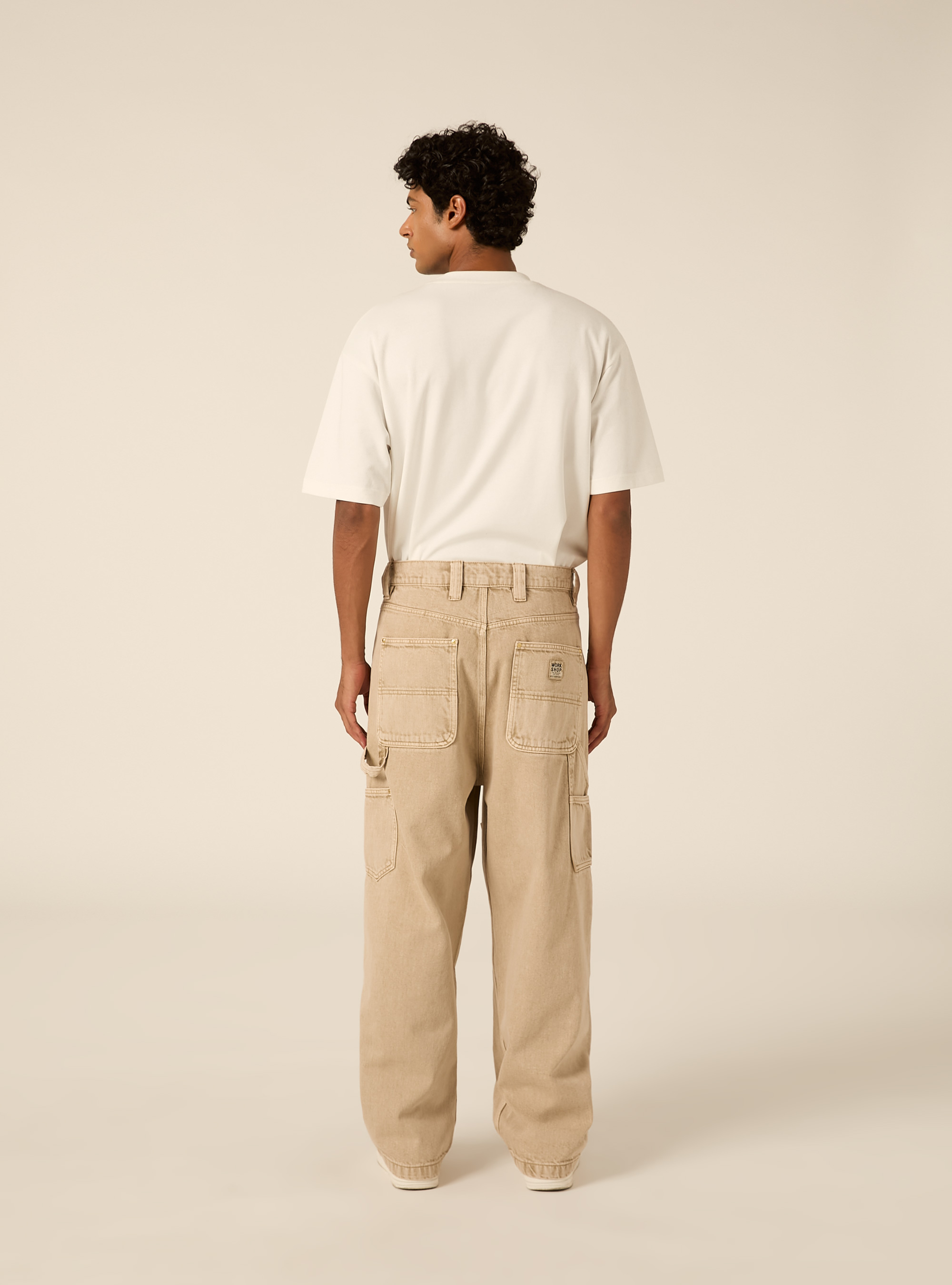 Wide leg carpenter trousers with rivets, BG2 BEIGE MEDIUM
