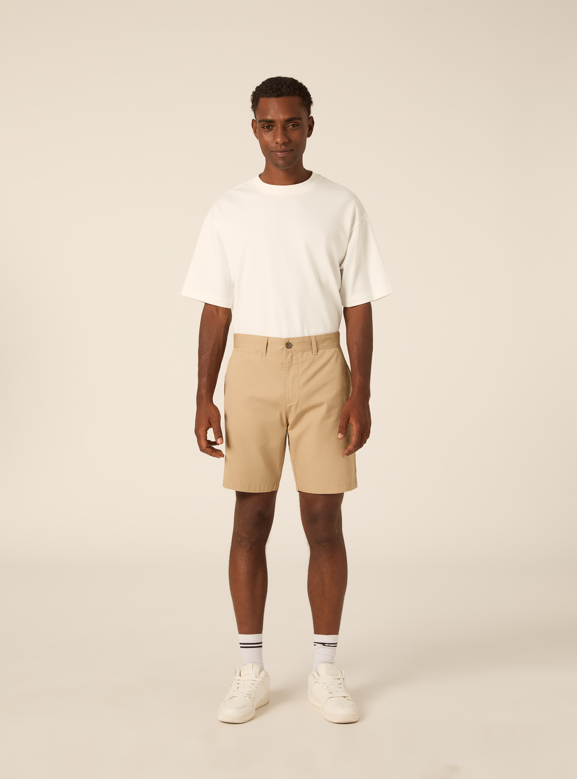 Bermudas de sarga de ajuste liso, BG2 BEIGE MEDIUM