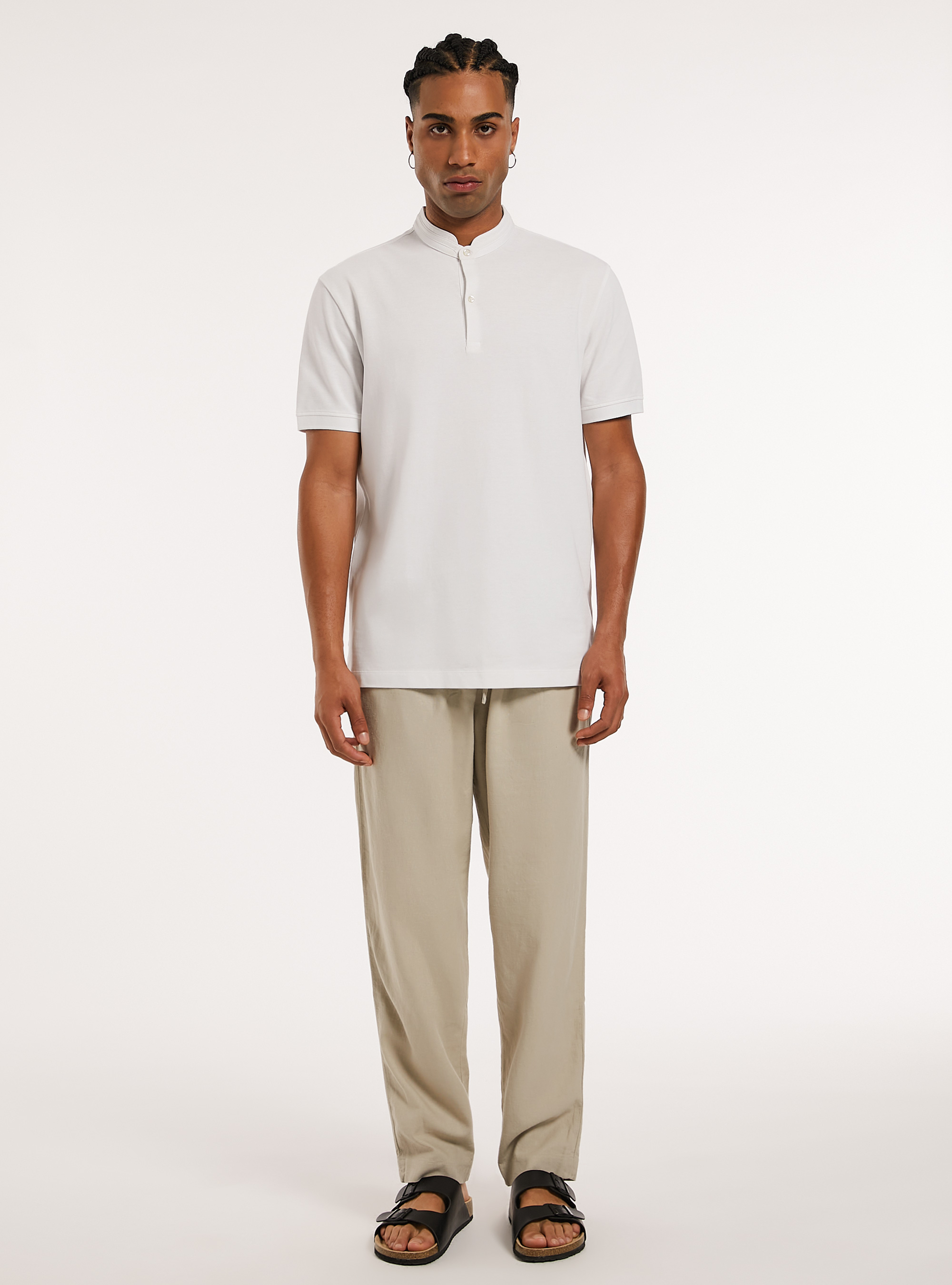 Polo en Coton &agrave; Col Officier, WH3 WHITE