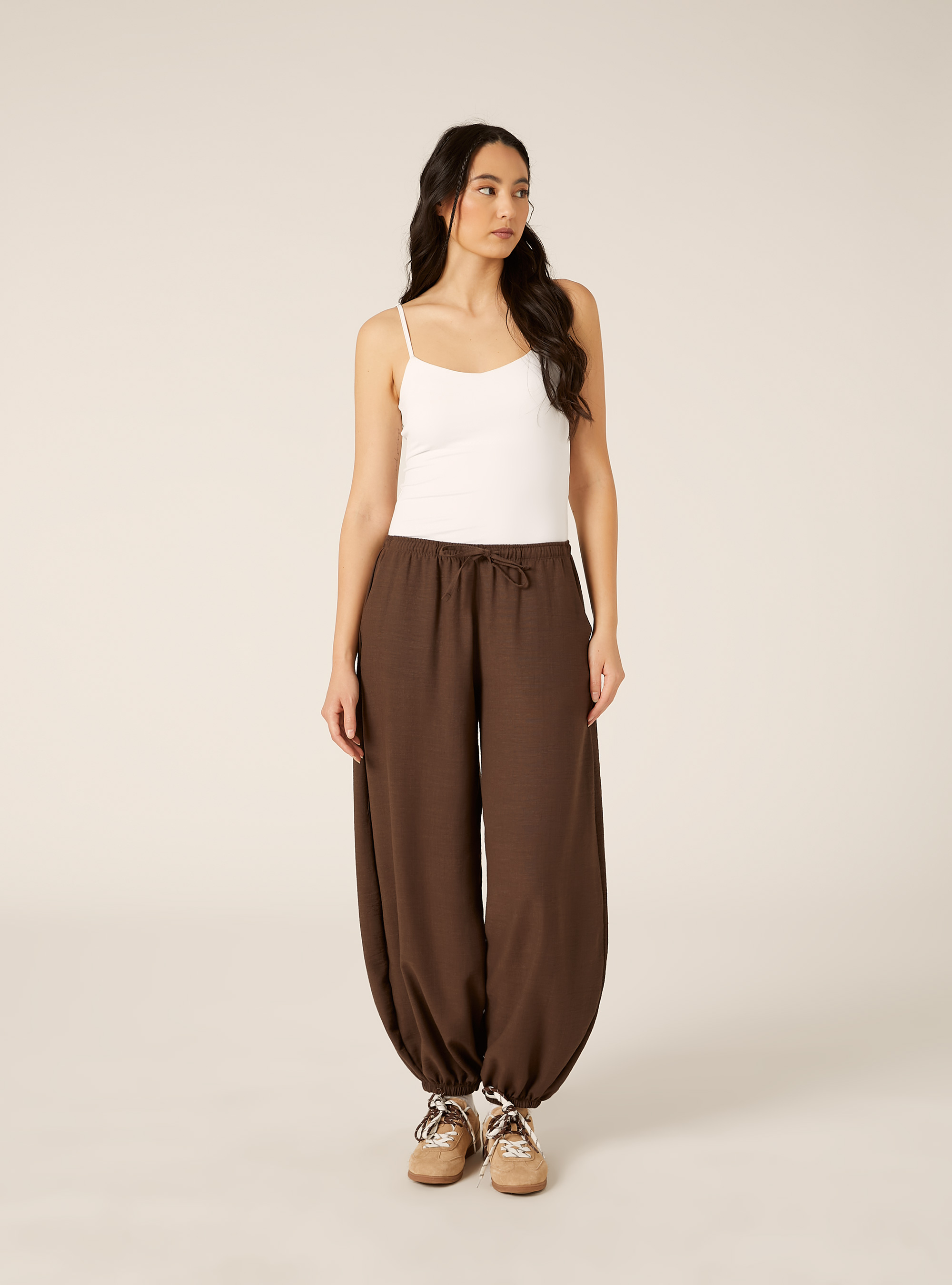 Pantalon Coupe Balloon, BR1 BROWN DARK