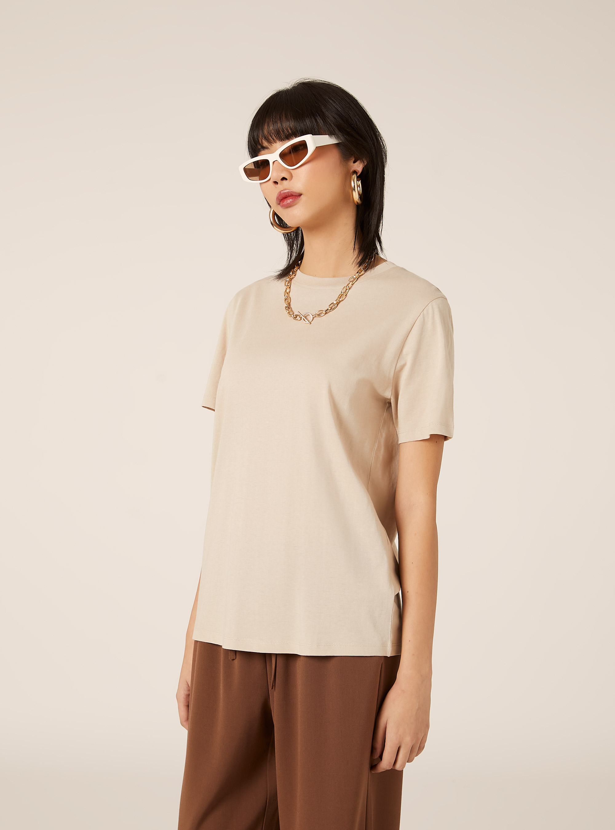 Camiseta de cuello redondo de algod&oacute;n, BG2 BEIGE MEDIUM