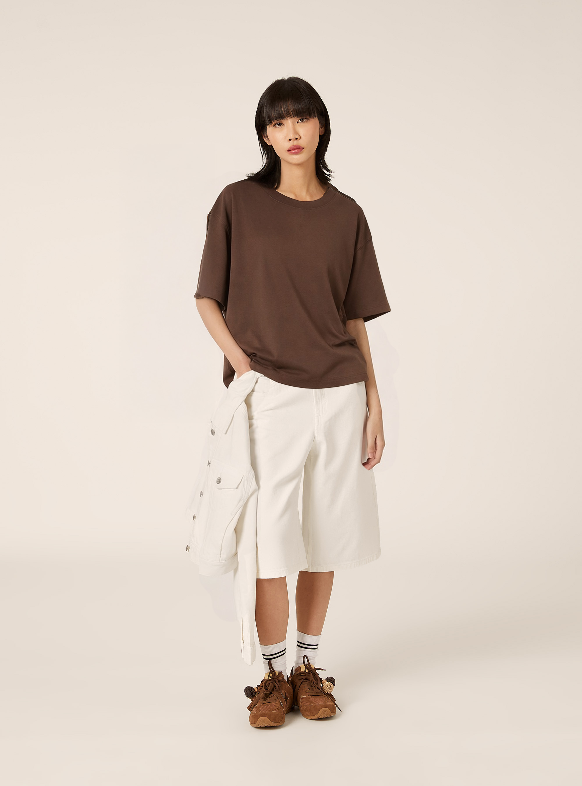 Bermuda jorts in denim colorato, OFF WHITE
