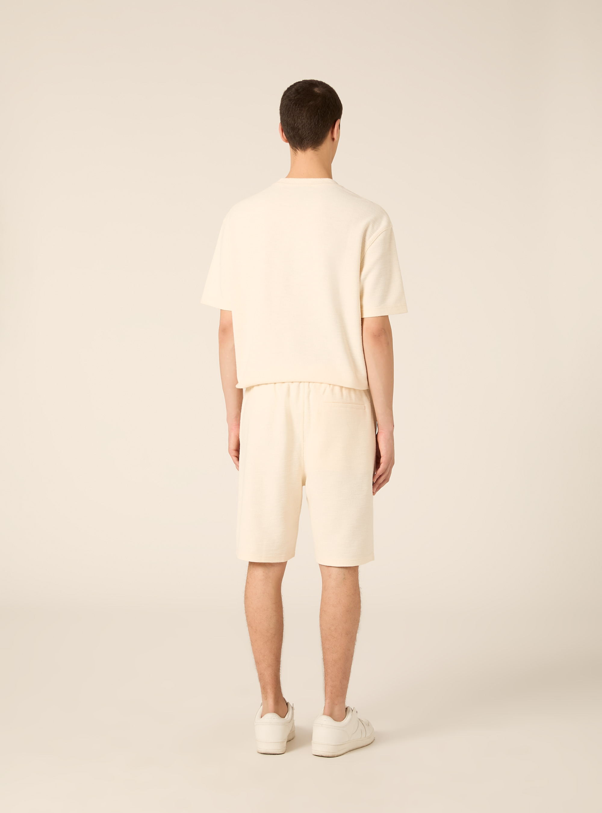 Textured cotton Bermuda shorts, WH2 WHITE