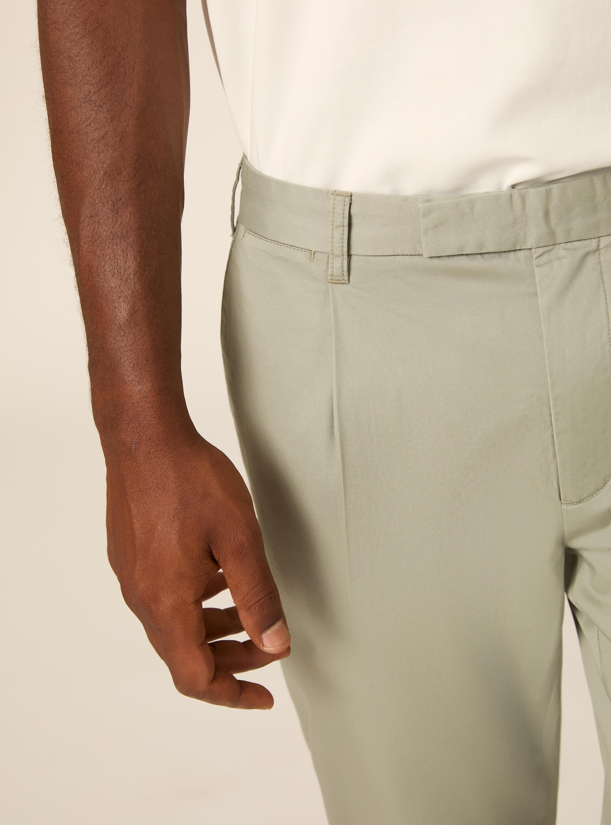 Slim Fit Cropped Pleated Chino Trousers, SG3 SAGE LIGHT