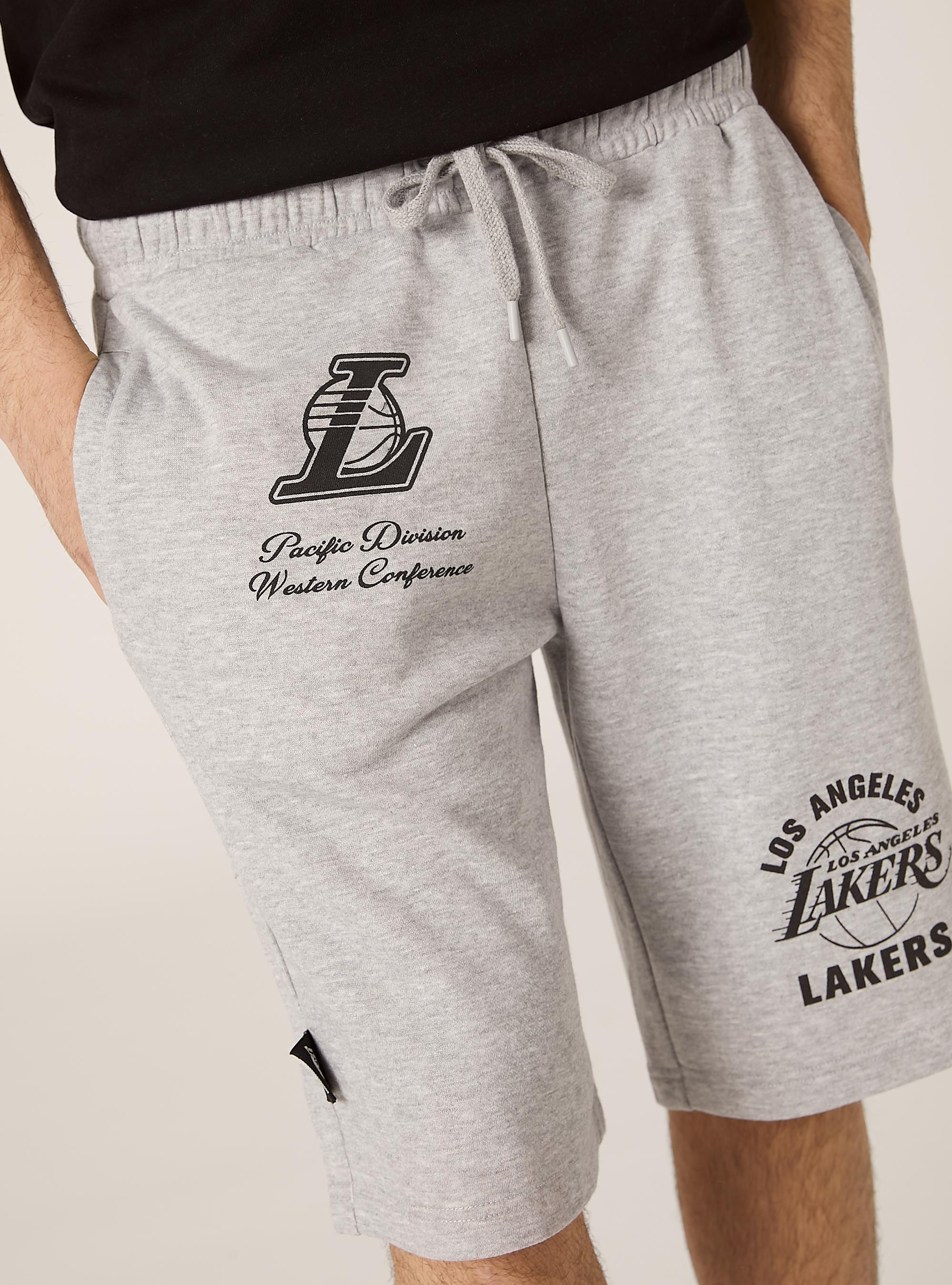 Short de jogging en coton avec imprim&eacute; NBA / Alcott, MGY3 GREY MEL LIGHT