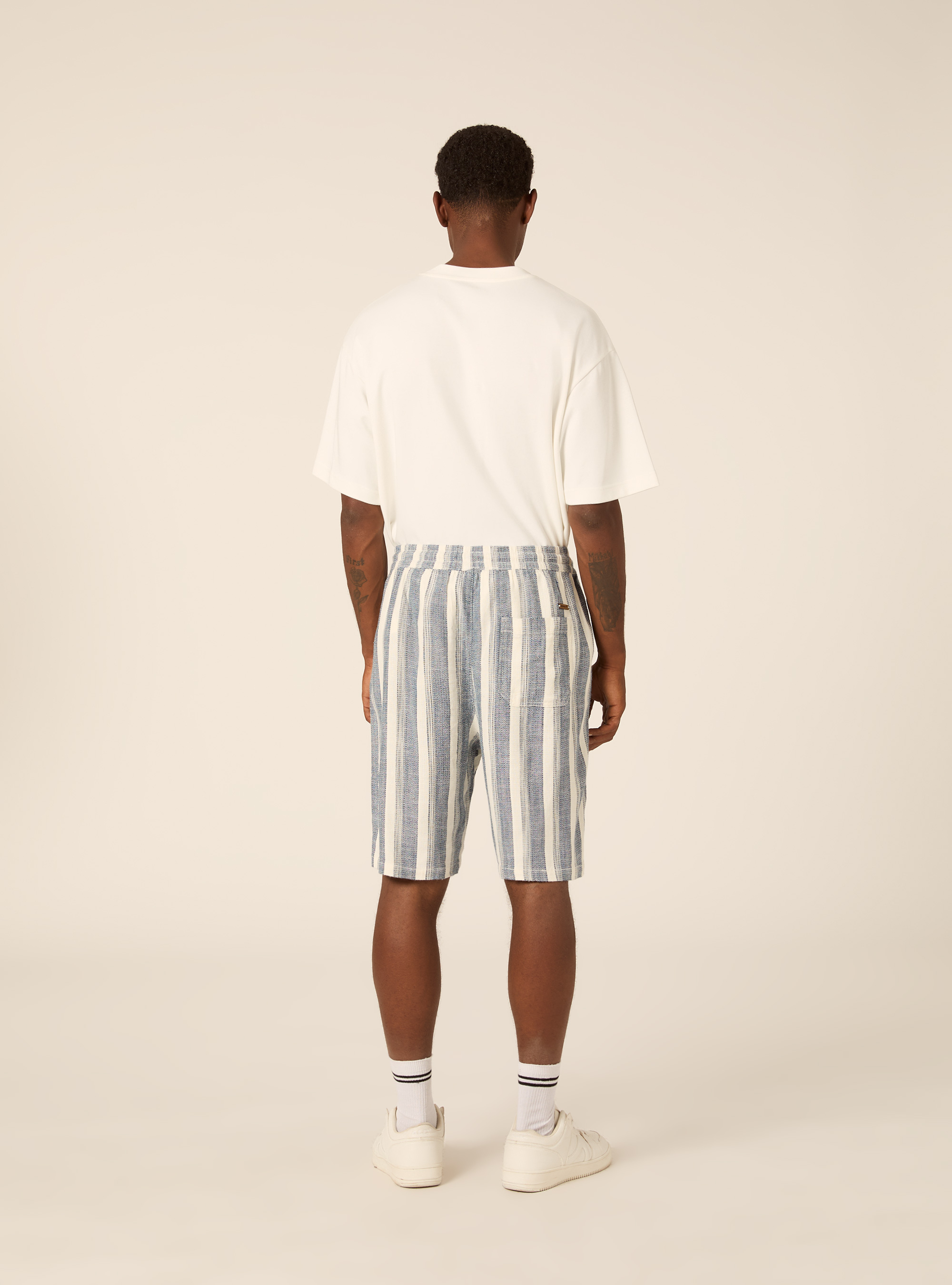 Striped Linen Blend Regular Fit Bermuda Shorts, AZ3 AZURE LIGHT