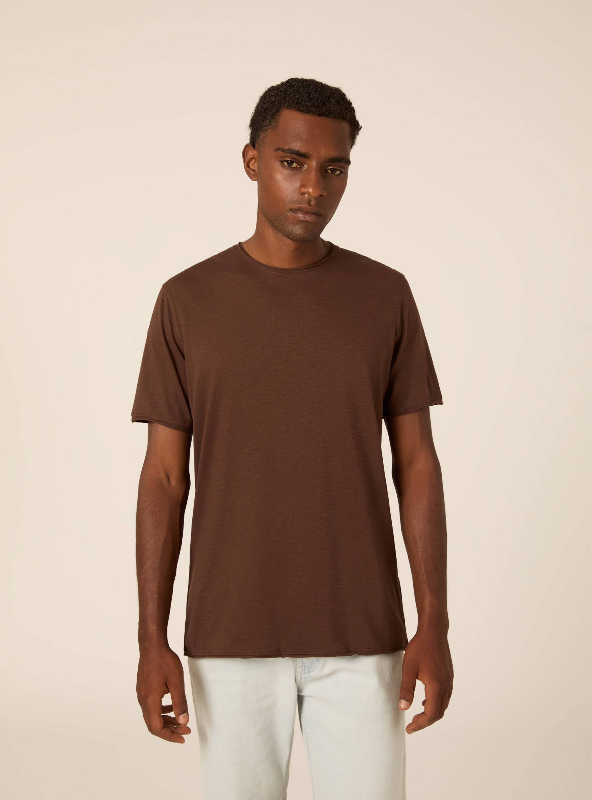 T-shirt slub tinta unita, MARRONE MEDIO