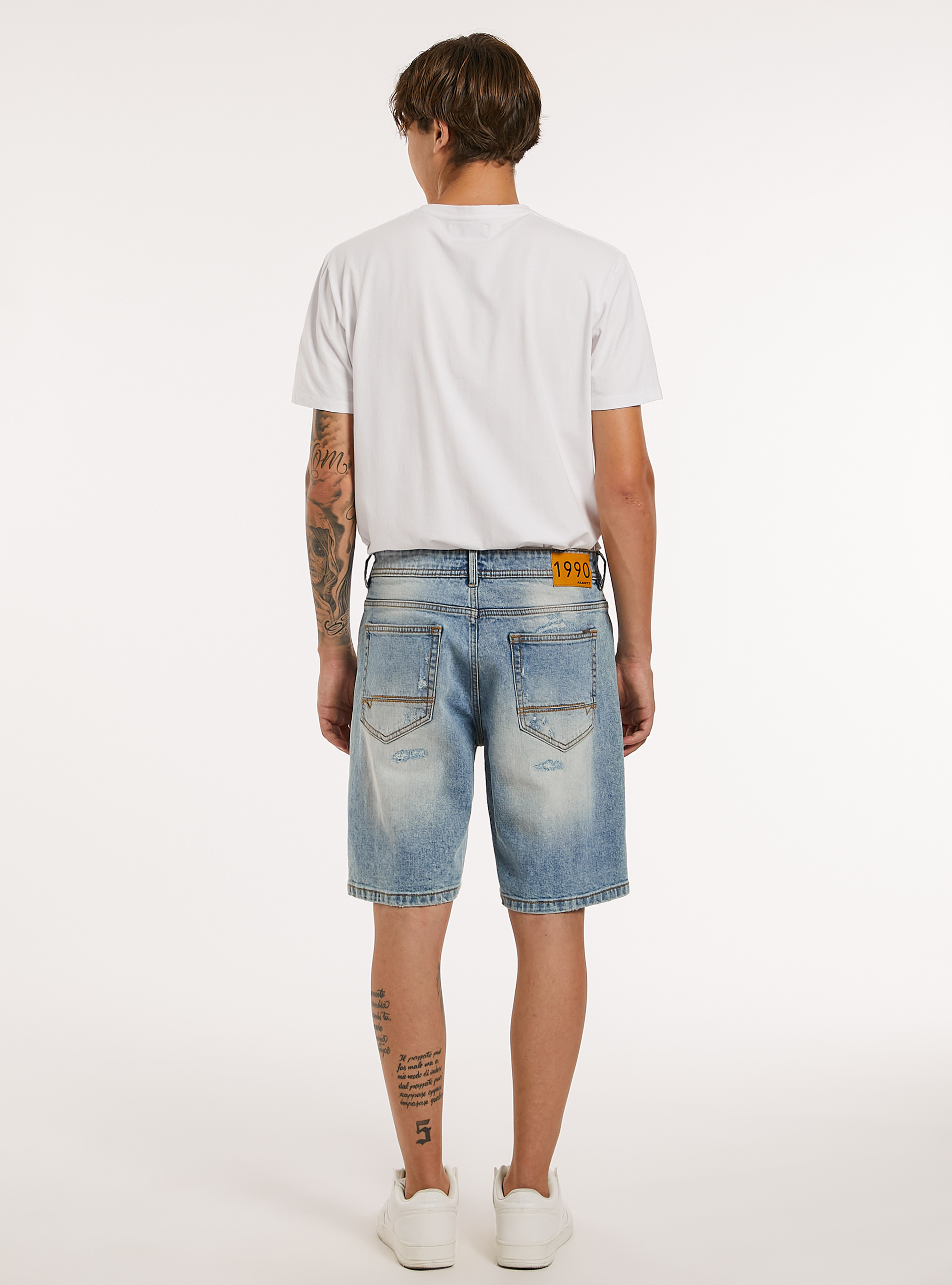 Slim Fit Stretch Denim Bermudas mit Rissen, D006 AZURE