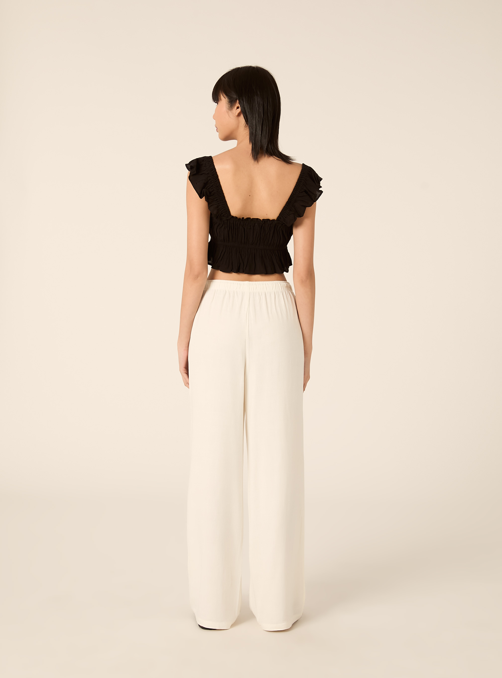 Top aus Crepe mit R&uuml;schen, BK1 BLACK
