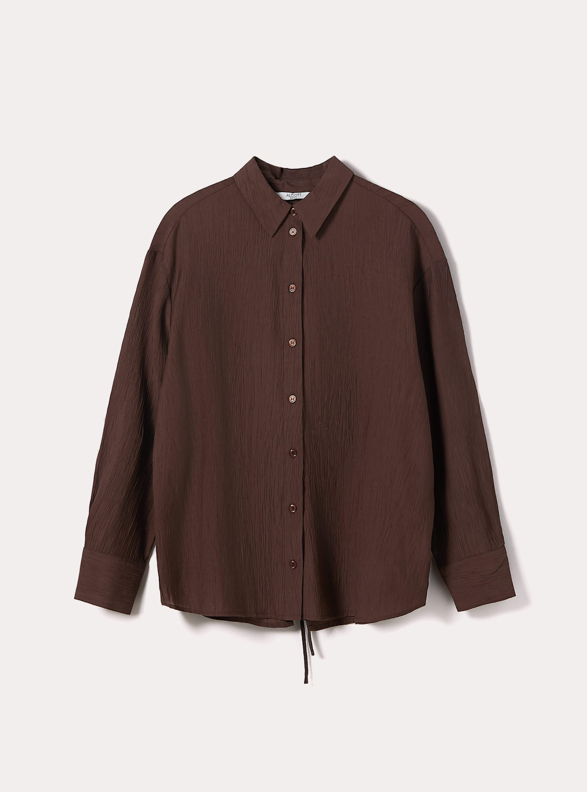 Camicia in crepe con lacci sul dietro, MARRONE MEDIO