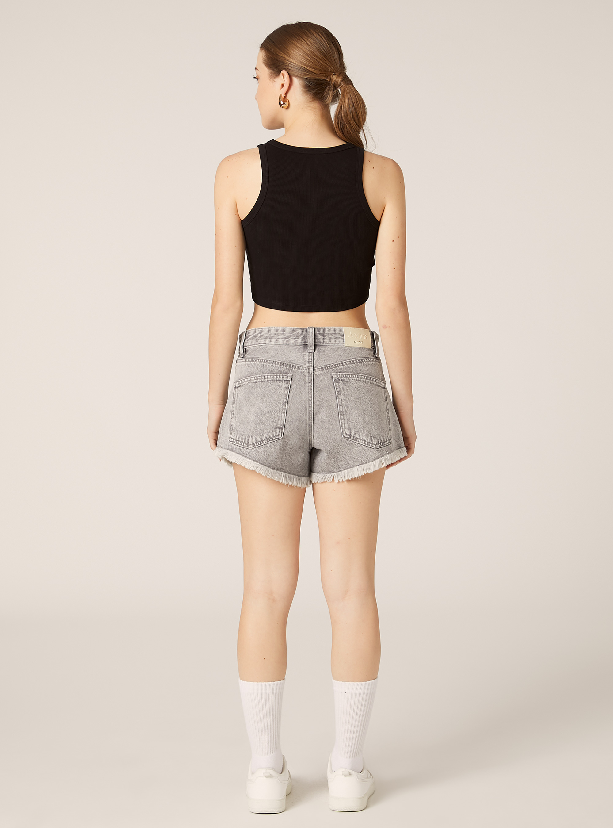 Denim shorts with rhinestones, D00G GREY