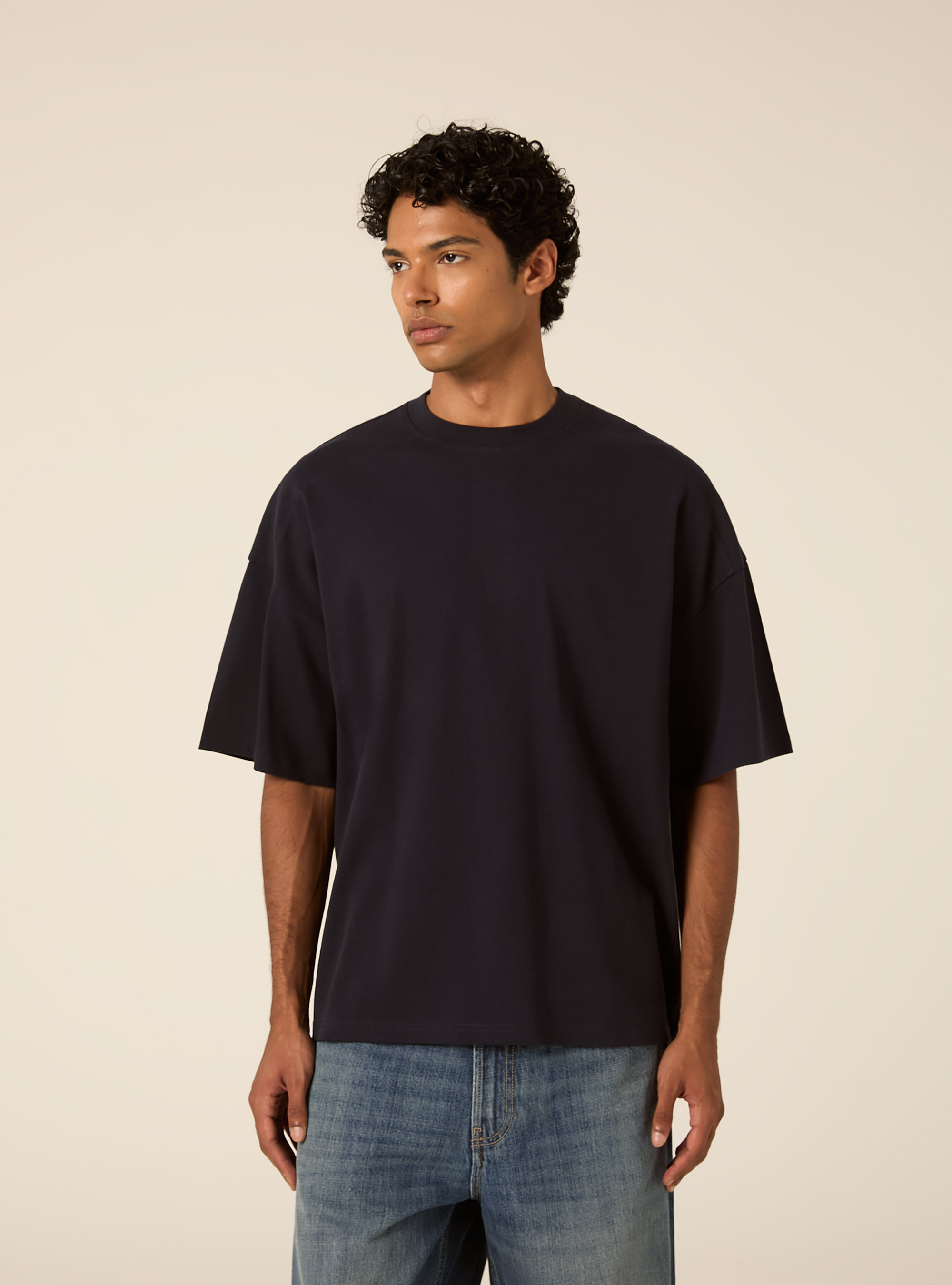 Boxy fit short sleeve tee with dropped shoulders, NA1 NAVY DARK