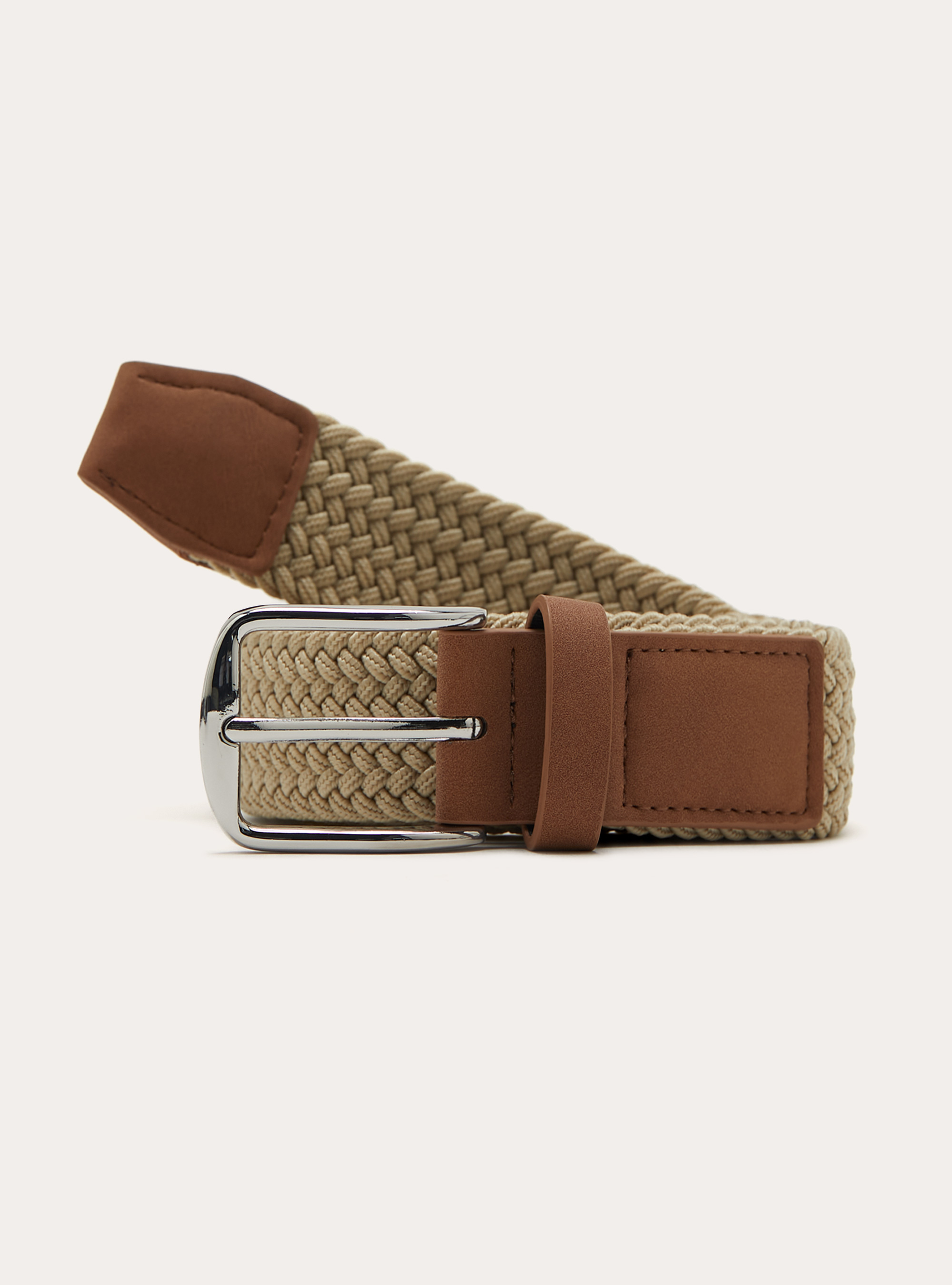Ceinture tress&eacute;e &eacute;lastique, BG2 BEIGE MEDIUM