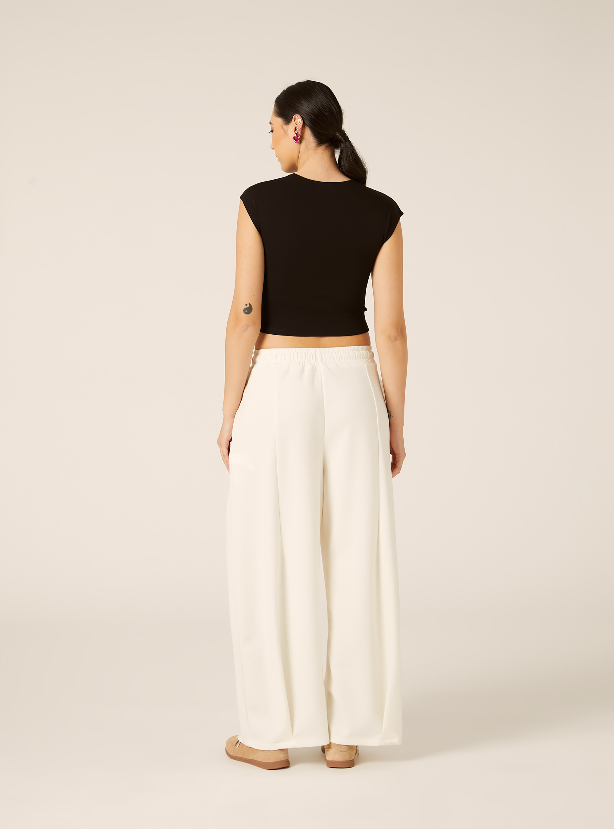 Maglietta crop in cotone, NERO