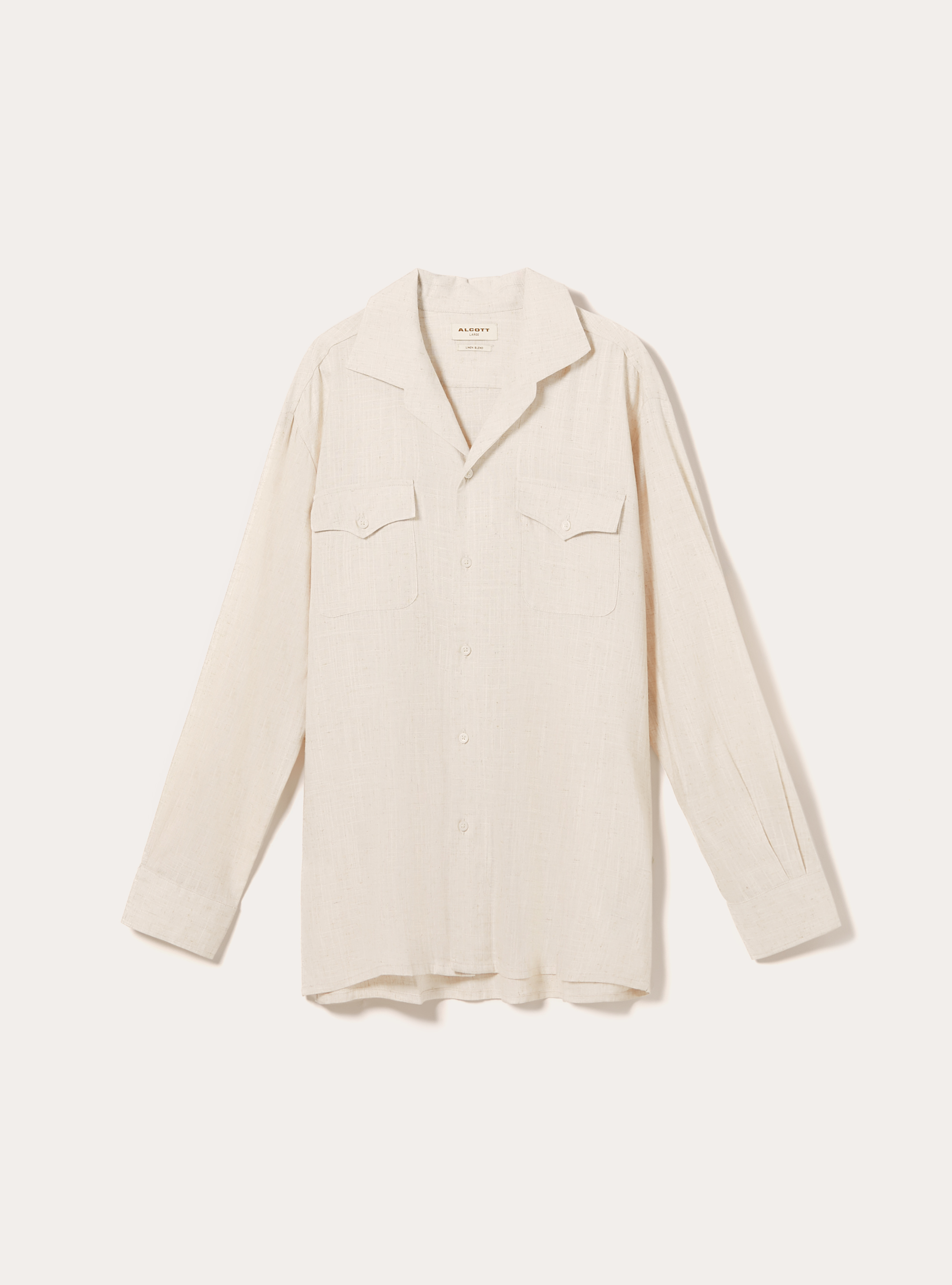 Camicia in misto lino con taschini, BEIGE CHIARO MELANGE