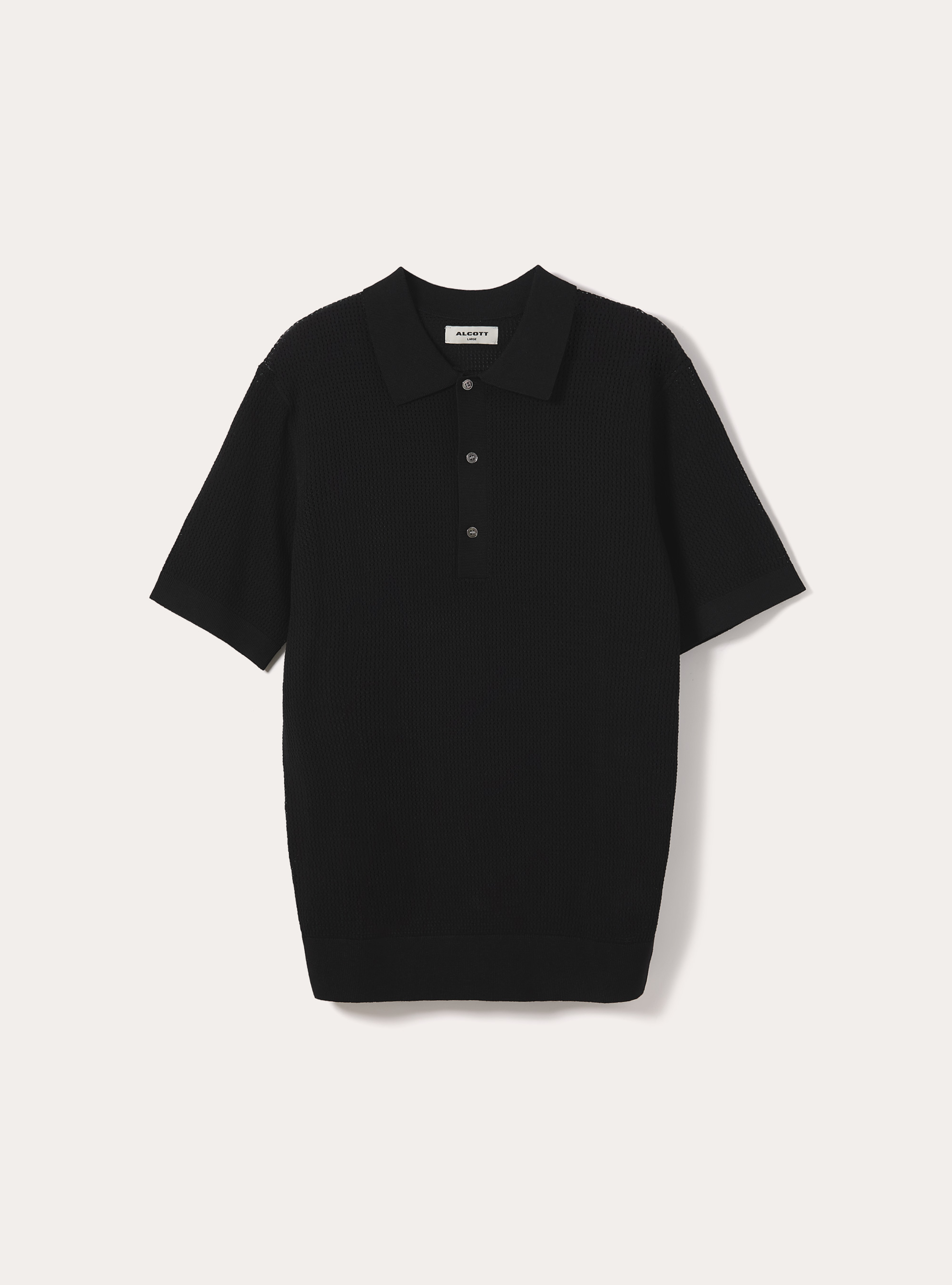 Maglia polo in crochet in misto viscosa, BK1 BLACK