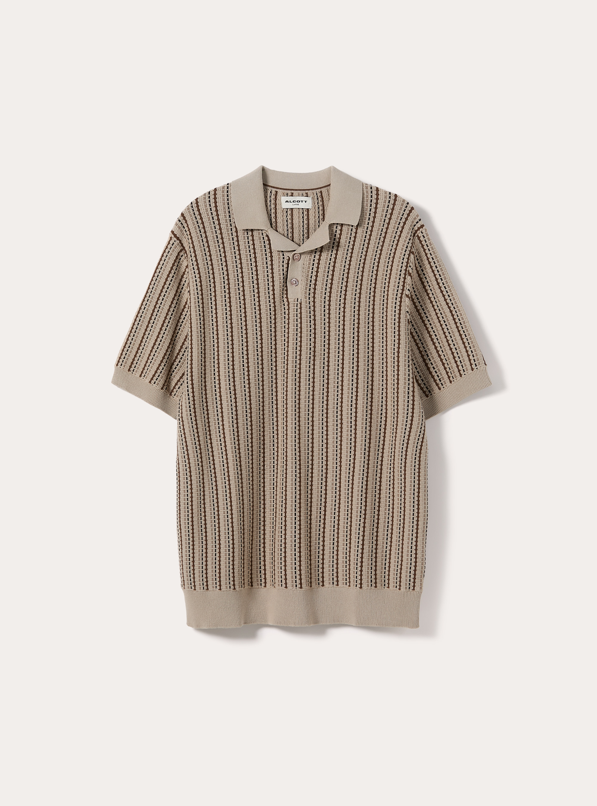 Striped Knit Polo Shirt, BG2 BEIGE MEDIUM