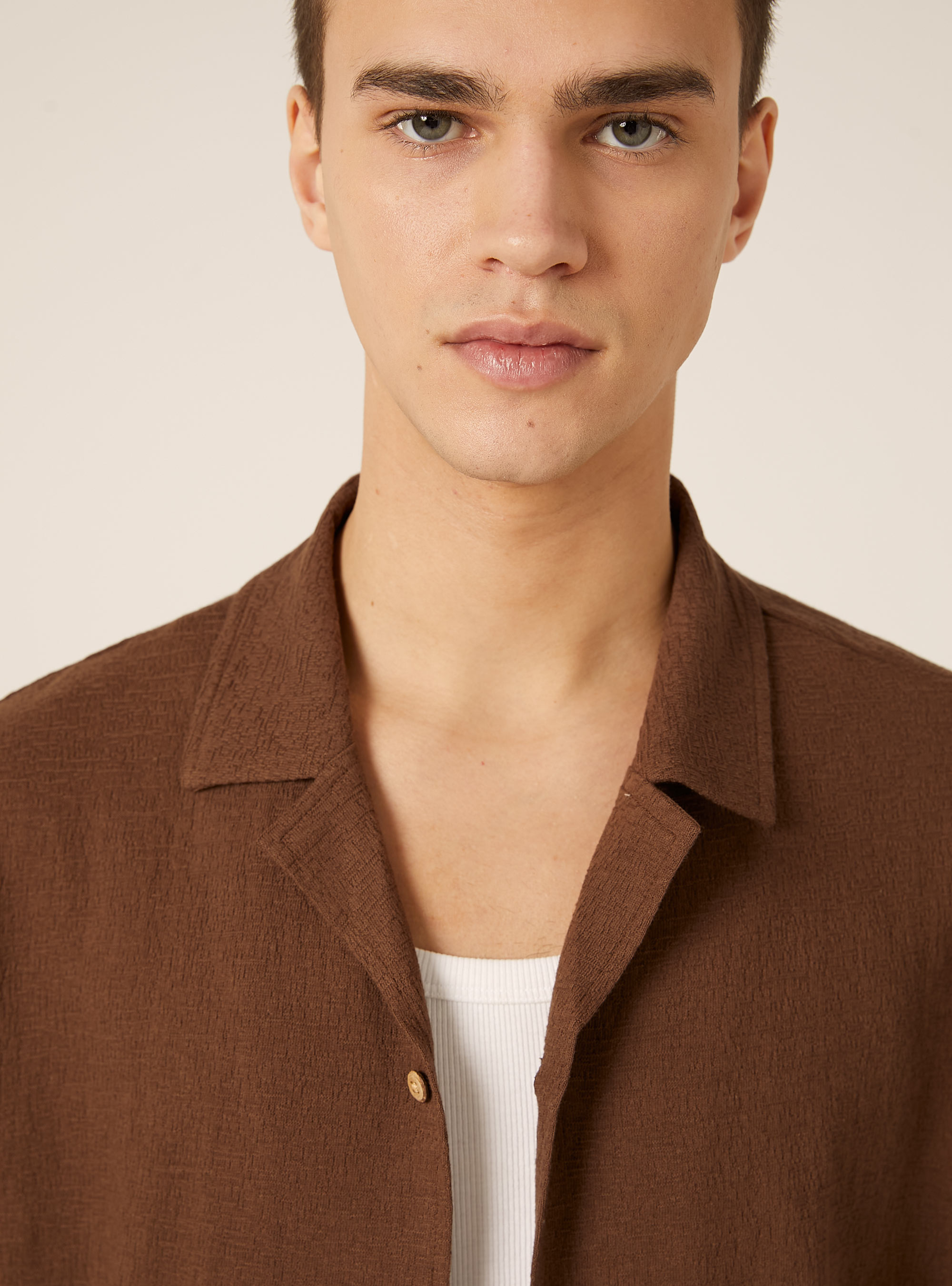 Boxy-fit textured shirt, BR1 BROWN DARK