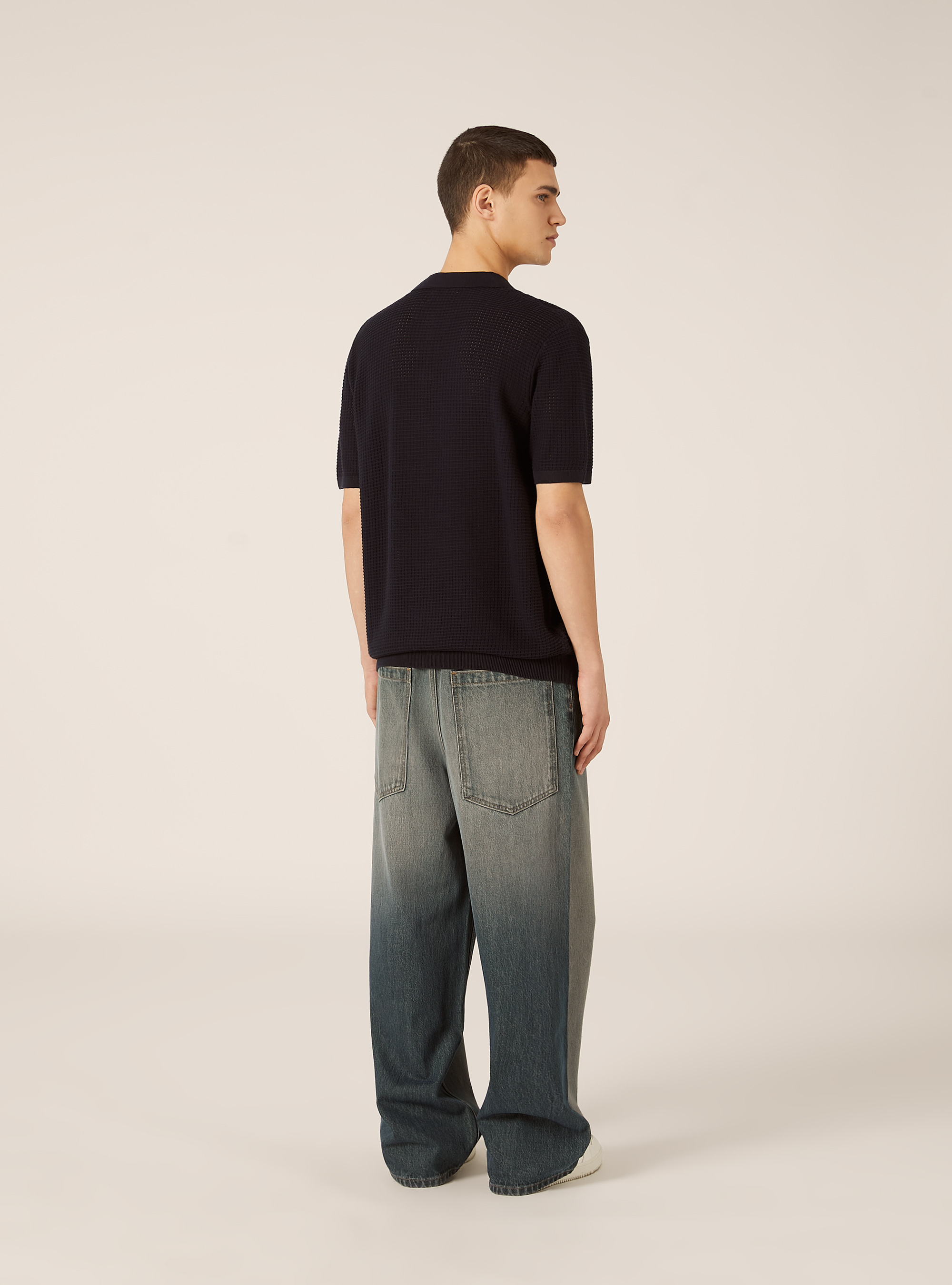 Openwork Knit Polo Shirt, NA2 NAVY MEDIUM