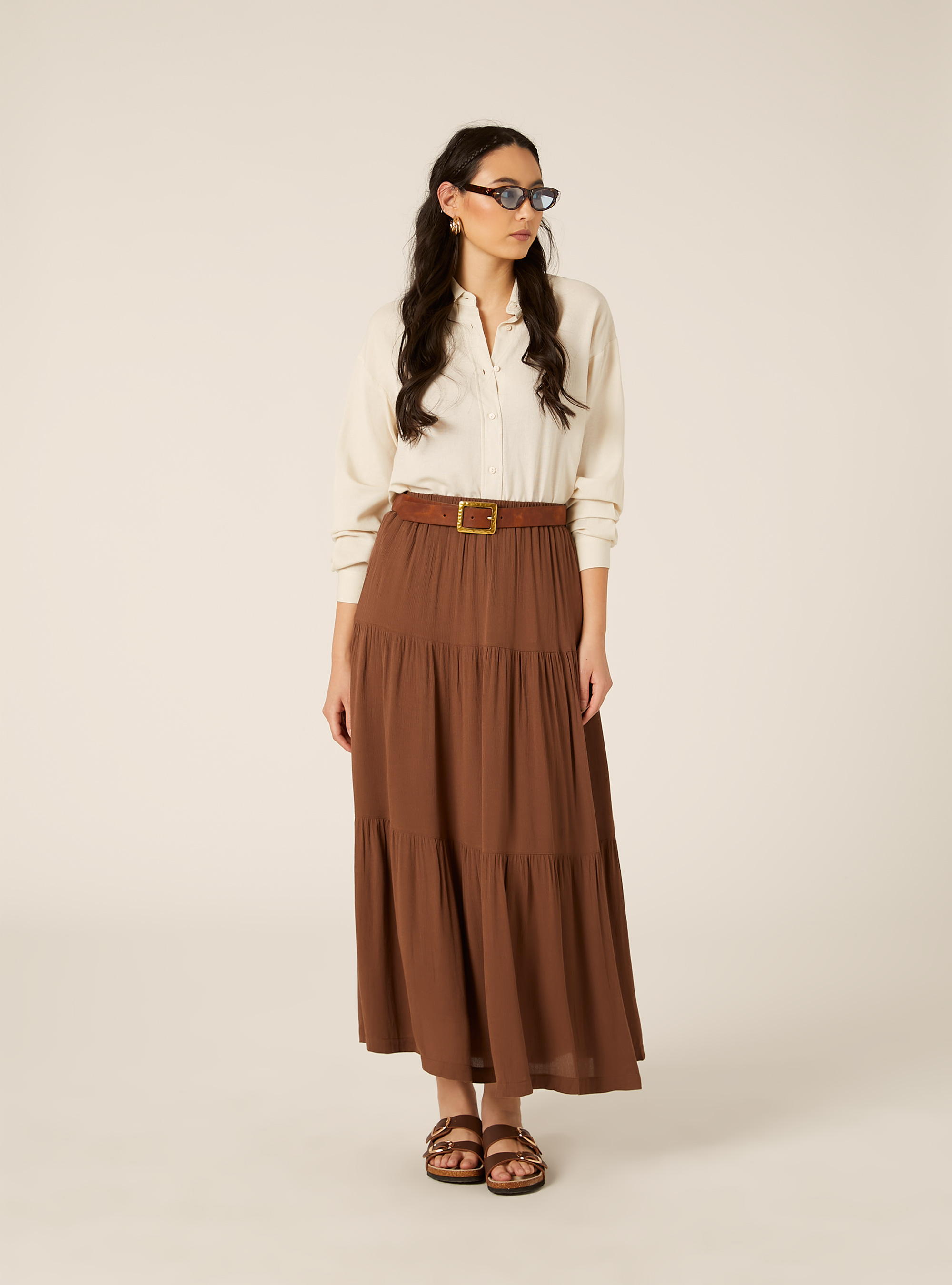 Boho maxi skirt, BR3 BROWN LIGHT