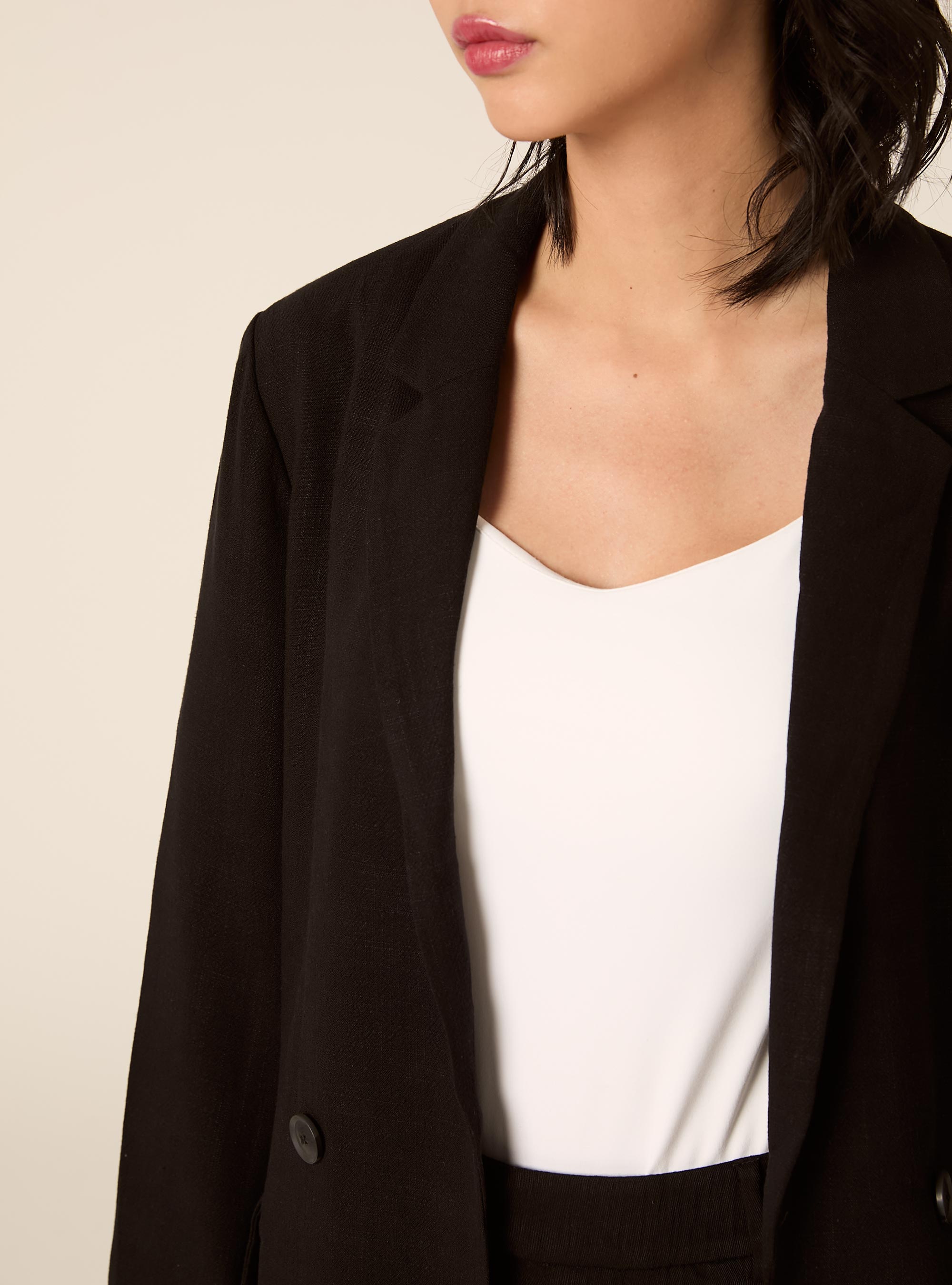 Double-breasted linen-blend blazer, BK1 BLACK