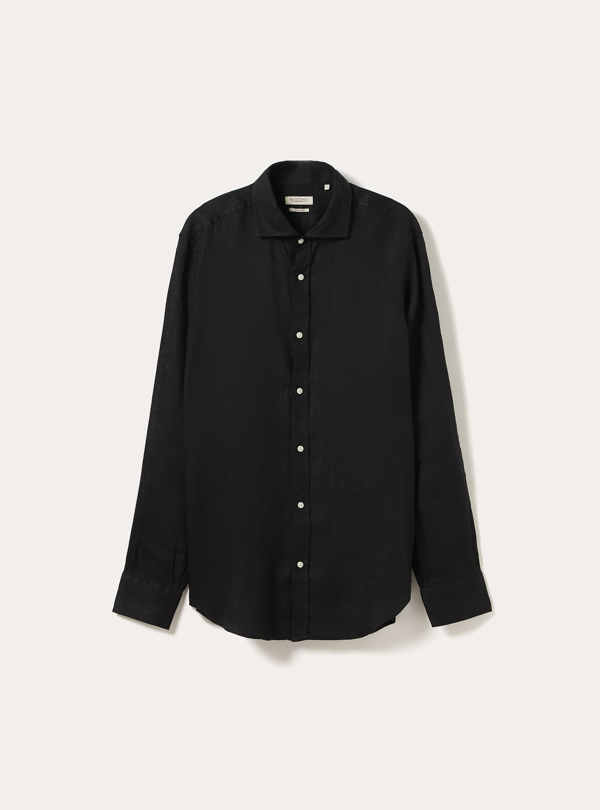 Camicia in puro lino a maniche lunghe, NERO
