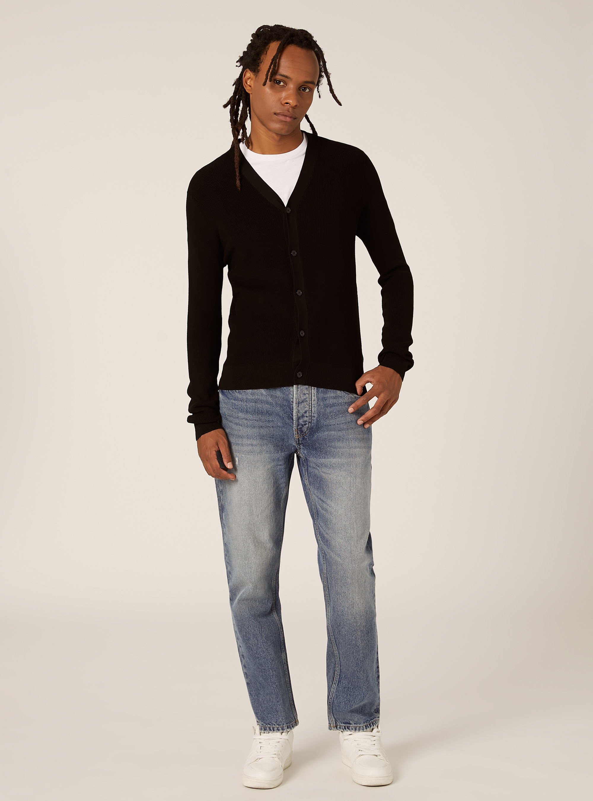 Cardigan l&eacute;ger en maille anglaise, BK1 BLACK