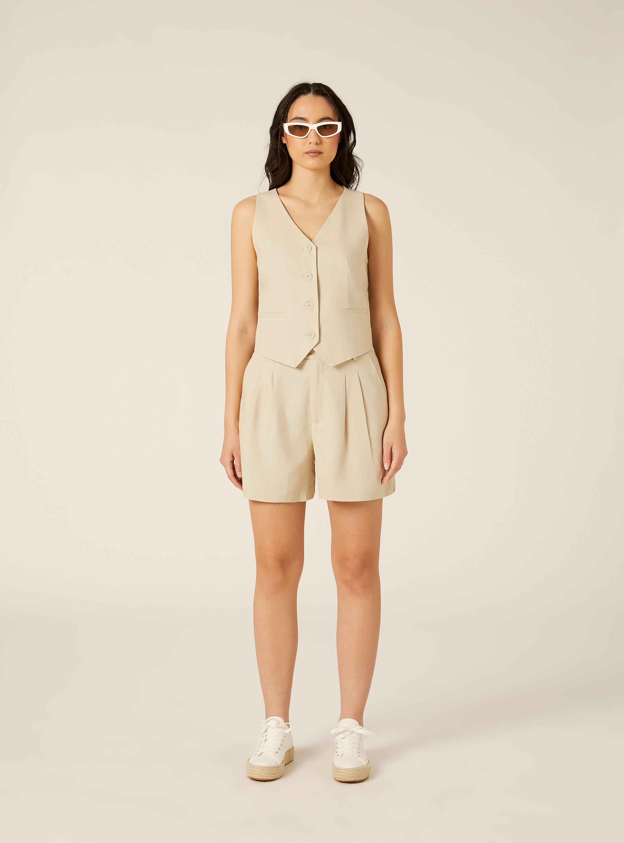 Solid color linen blend shorts, BG2 BEIGE MEDIUM