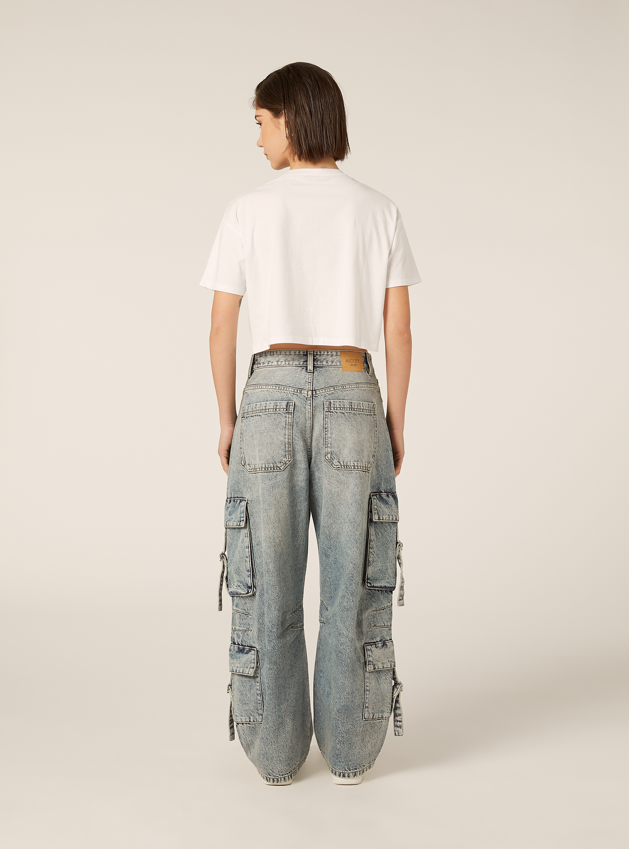 Baggy-fit cargo jeans with drawstrings, D006 AZURE