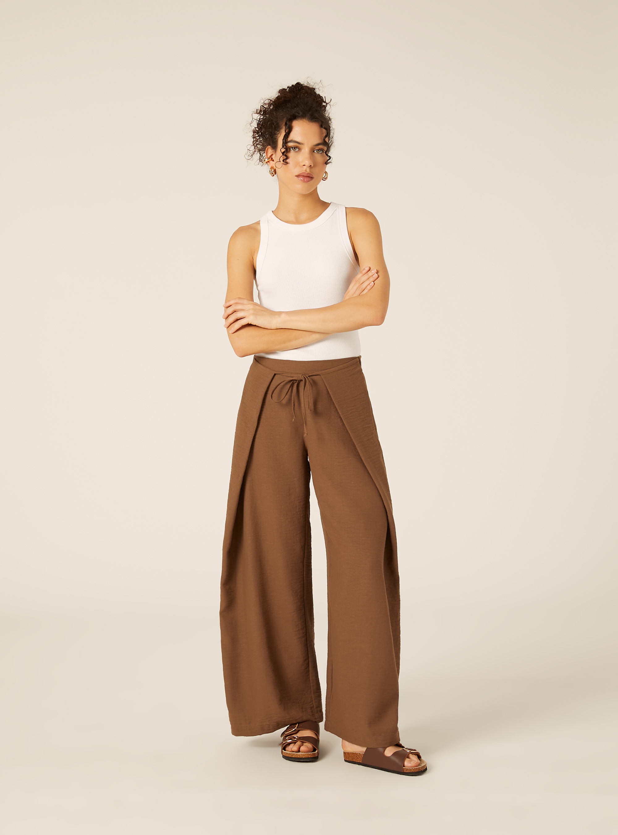 Fluid Wrap Trousers, BR2 BROWN MEDIUM